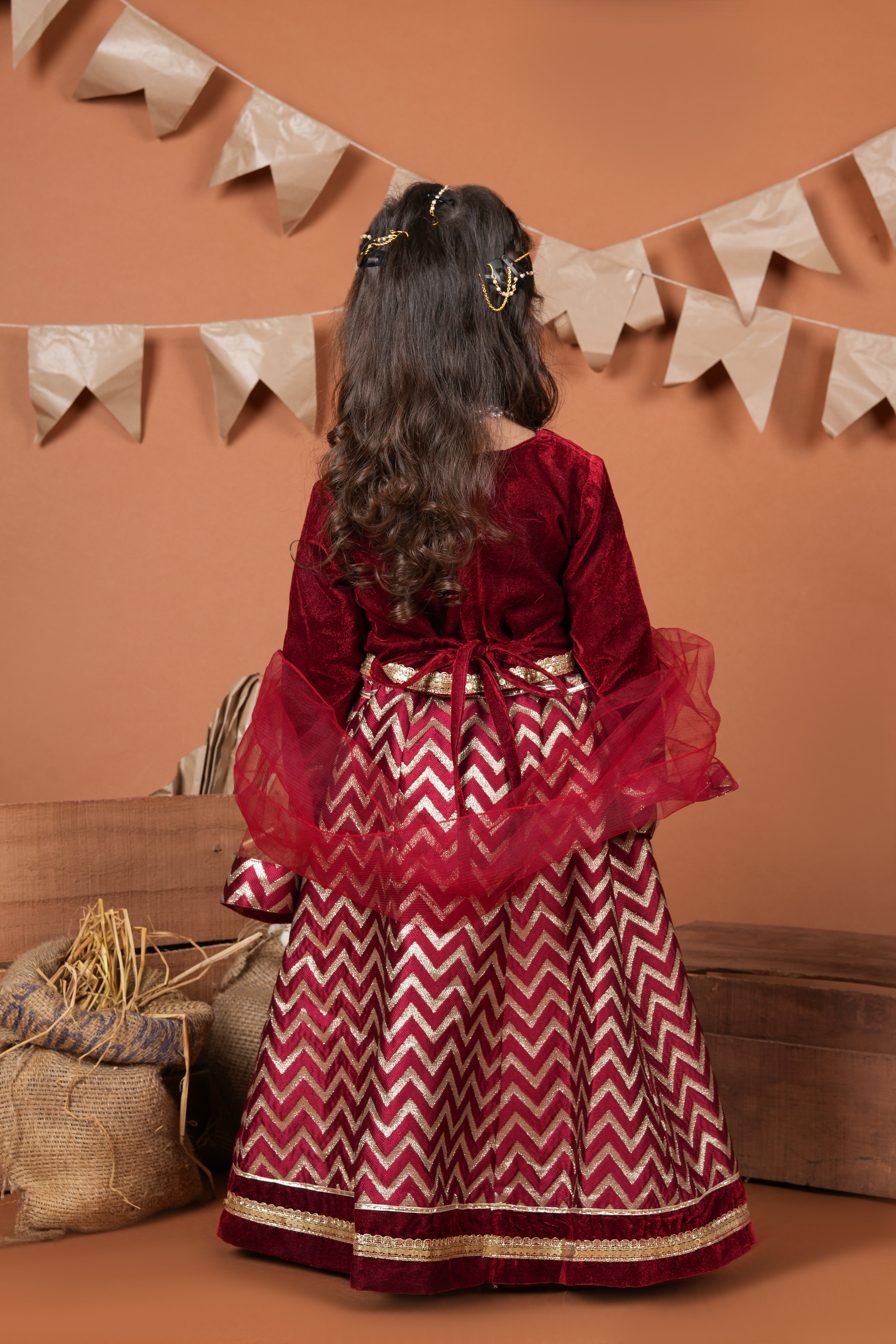 Velvet choli with brocade lehenga and dupatta- T-L13