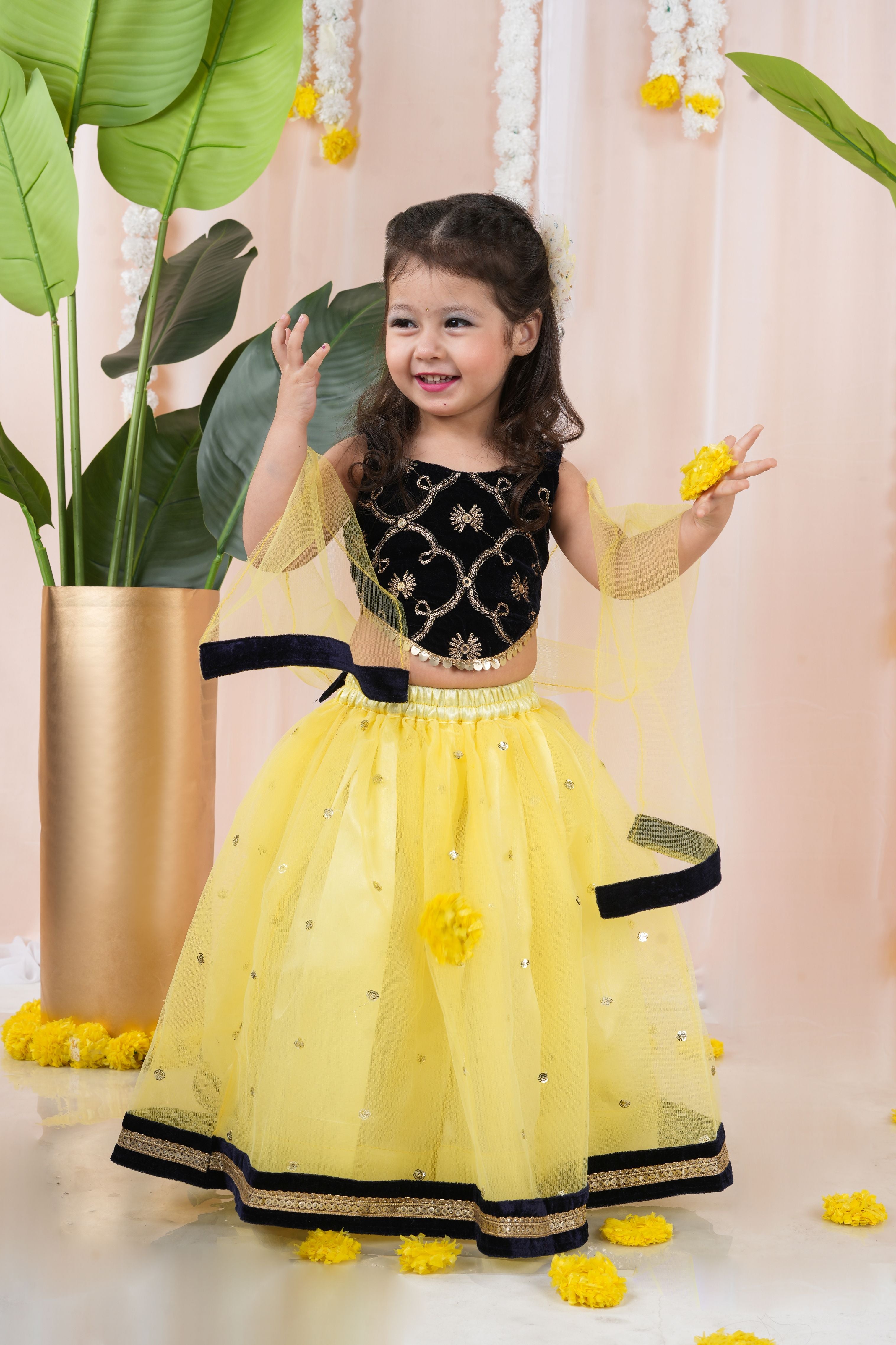 Net embellished lehenga with velvet choli -T-Navybbotyleh