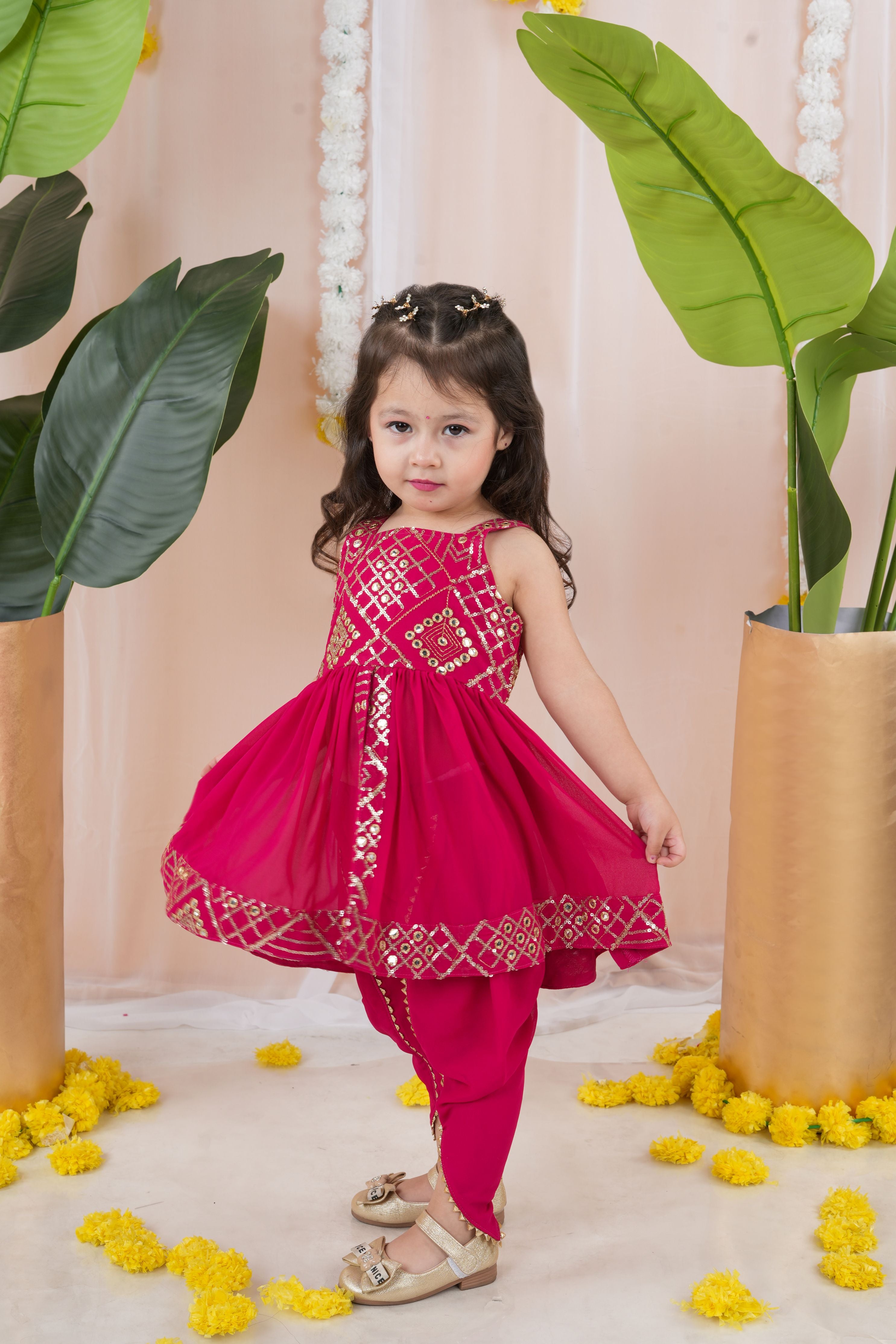 Embroidered peplum top with dhoti-T-Pinkchowk