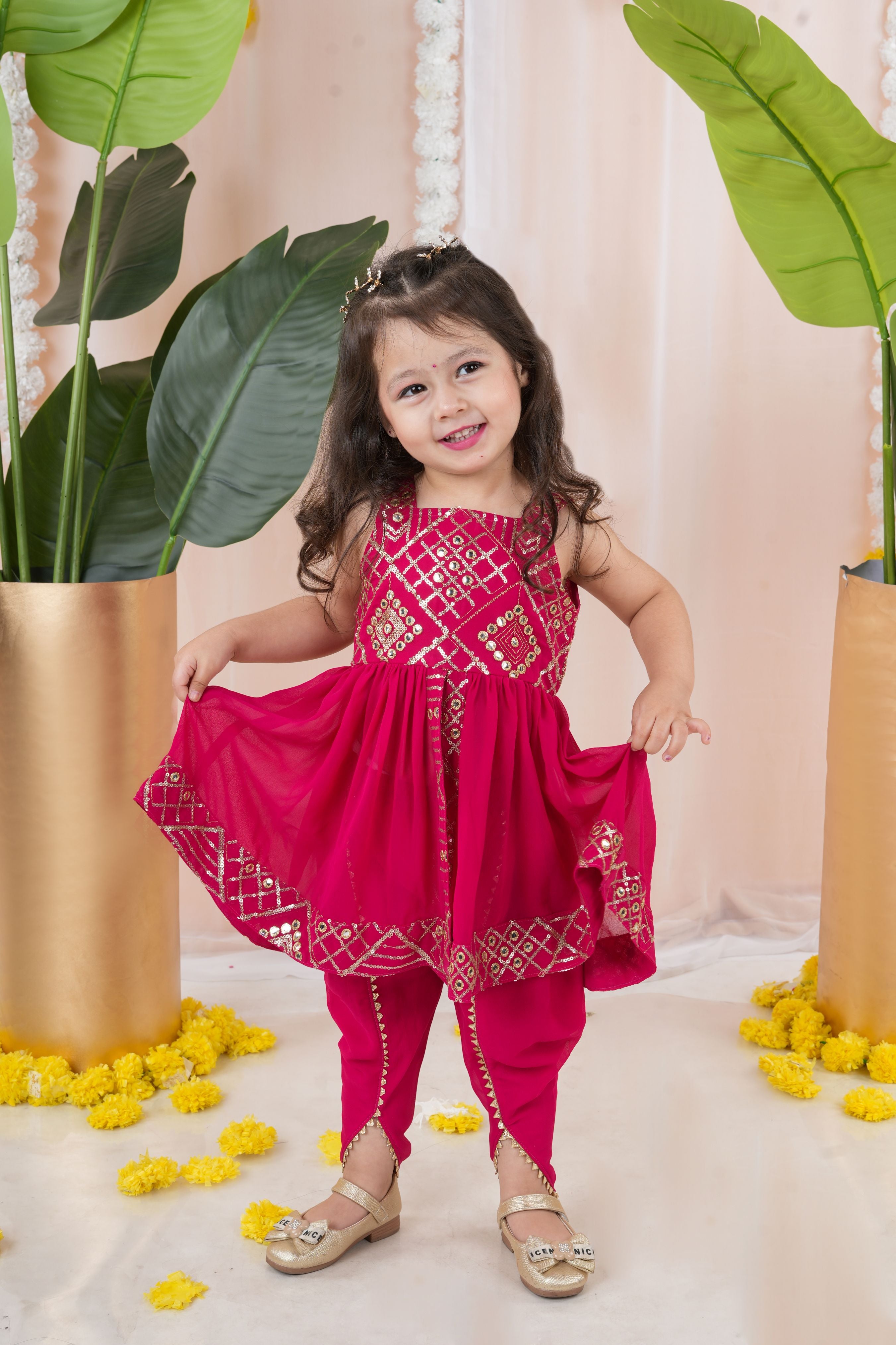 Embroidered peplum top with dhoti-T-Pinkchowk