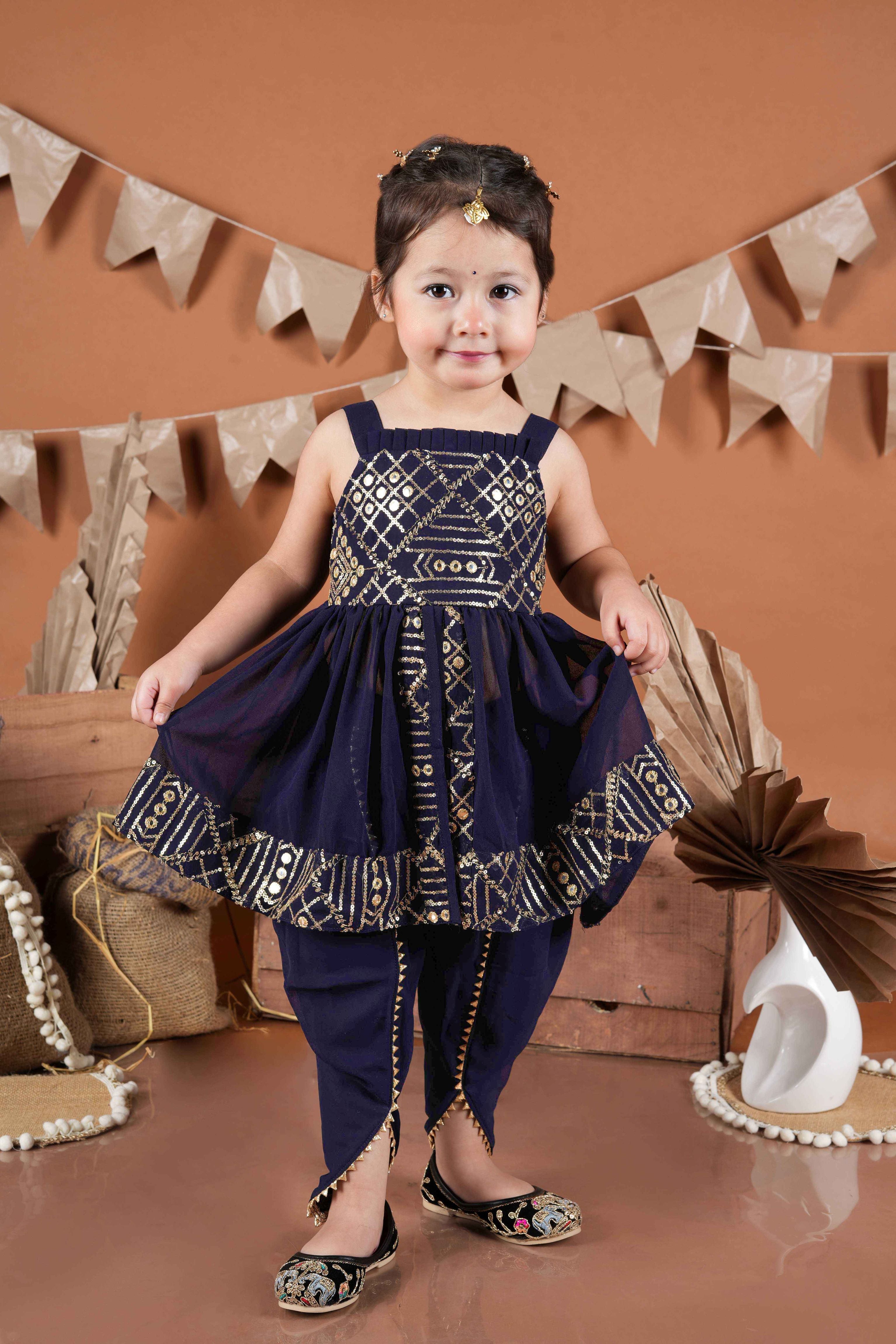 Embroidered peplum top with dhoti-T-Navychowk