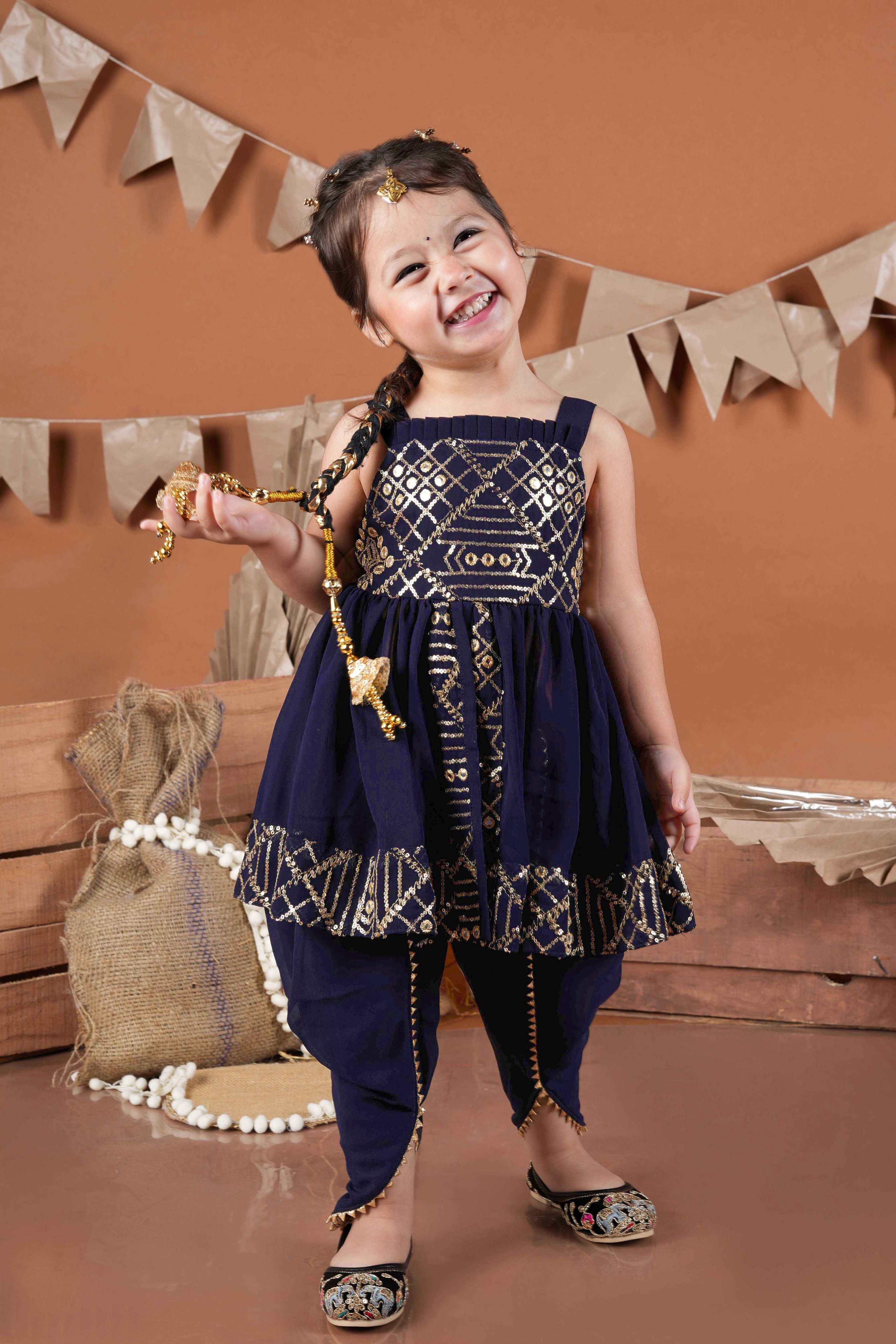 Embroidered peplum top with dhoti-T-Navychowk