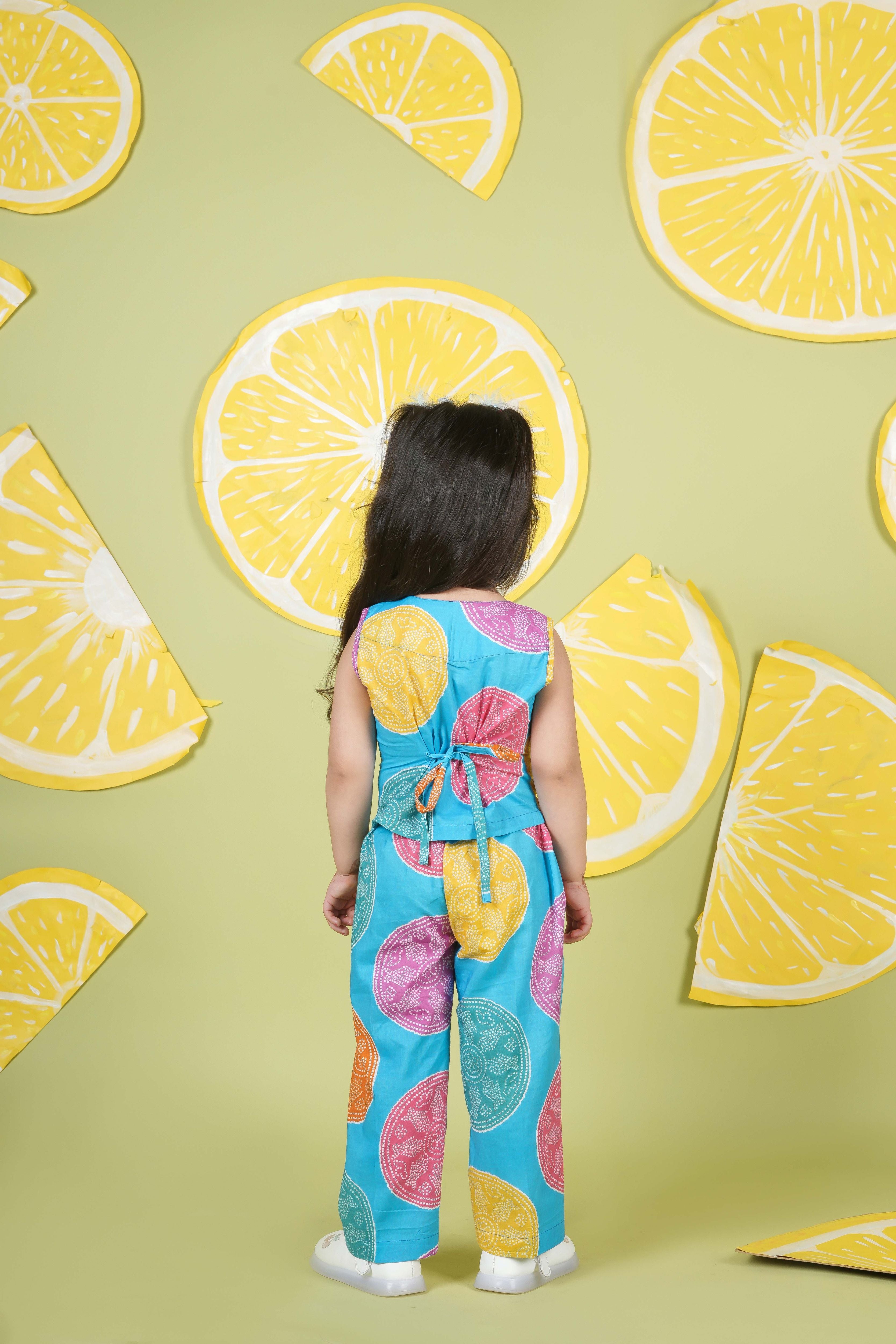 Blue printed co-ordset for girls-T-CDSKY