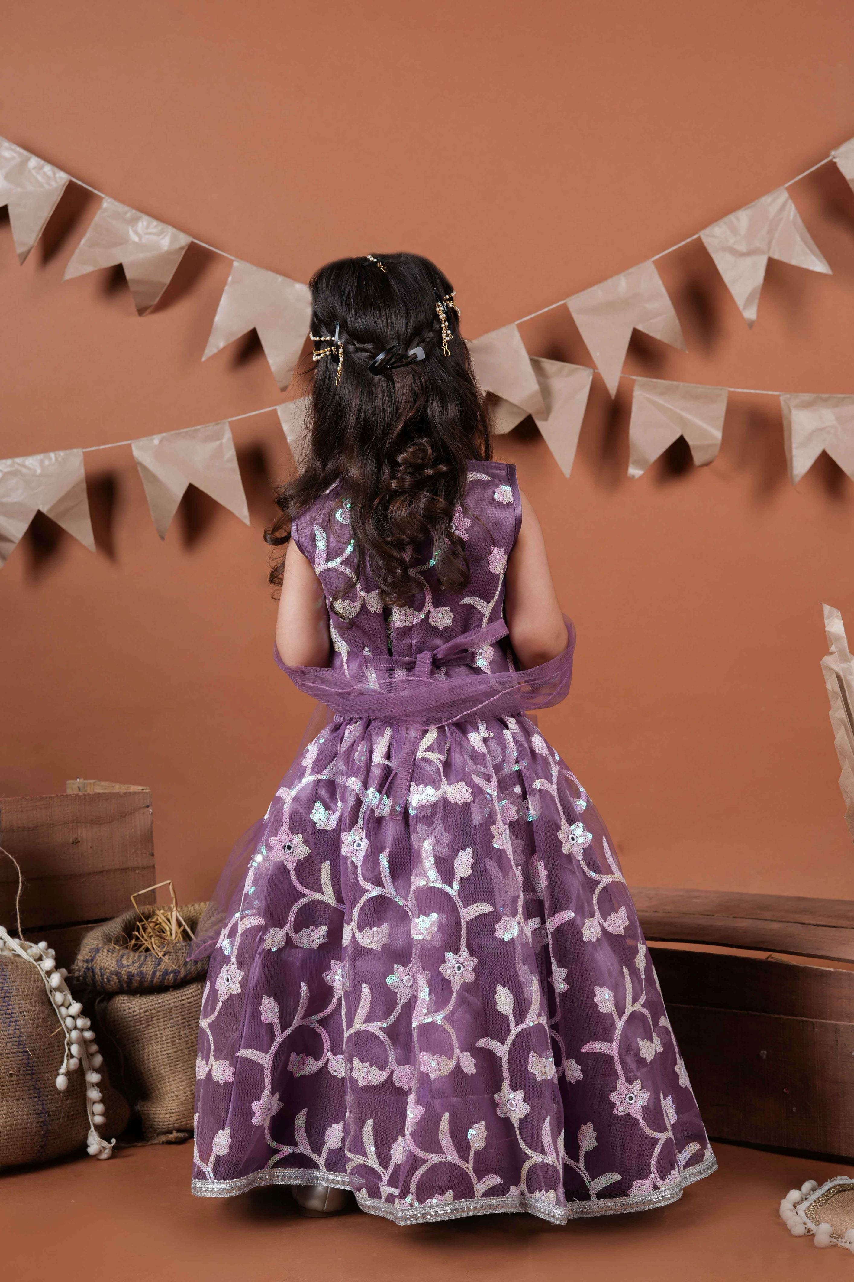 Embroidered Net lehenga with choli-T-Purpleleh