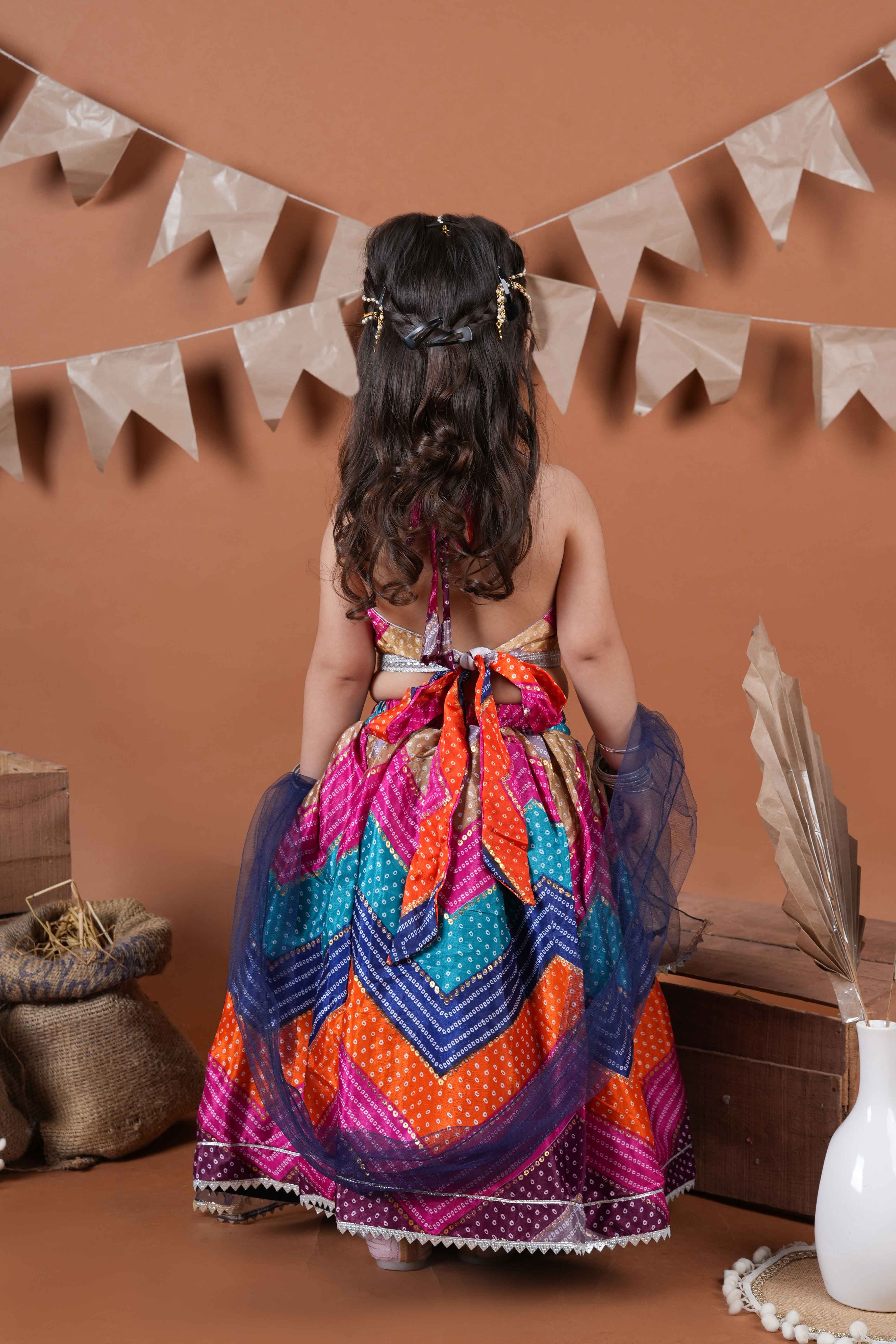 Multicolour halter neck legenga with choli -T-L1nw