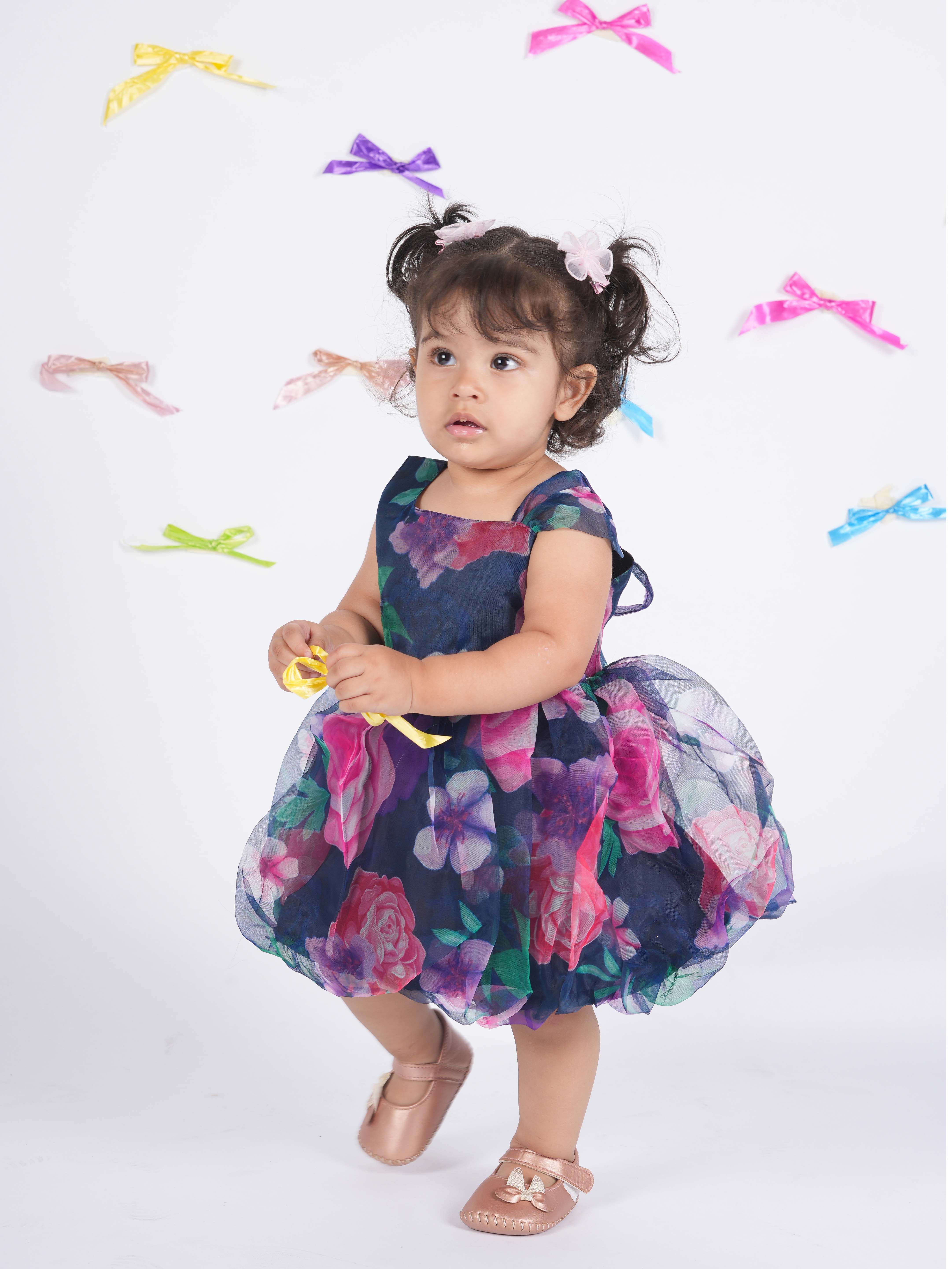 Floral print baloon shaped frock-T-navbluorg