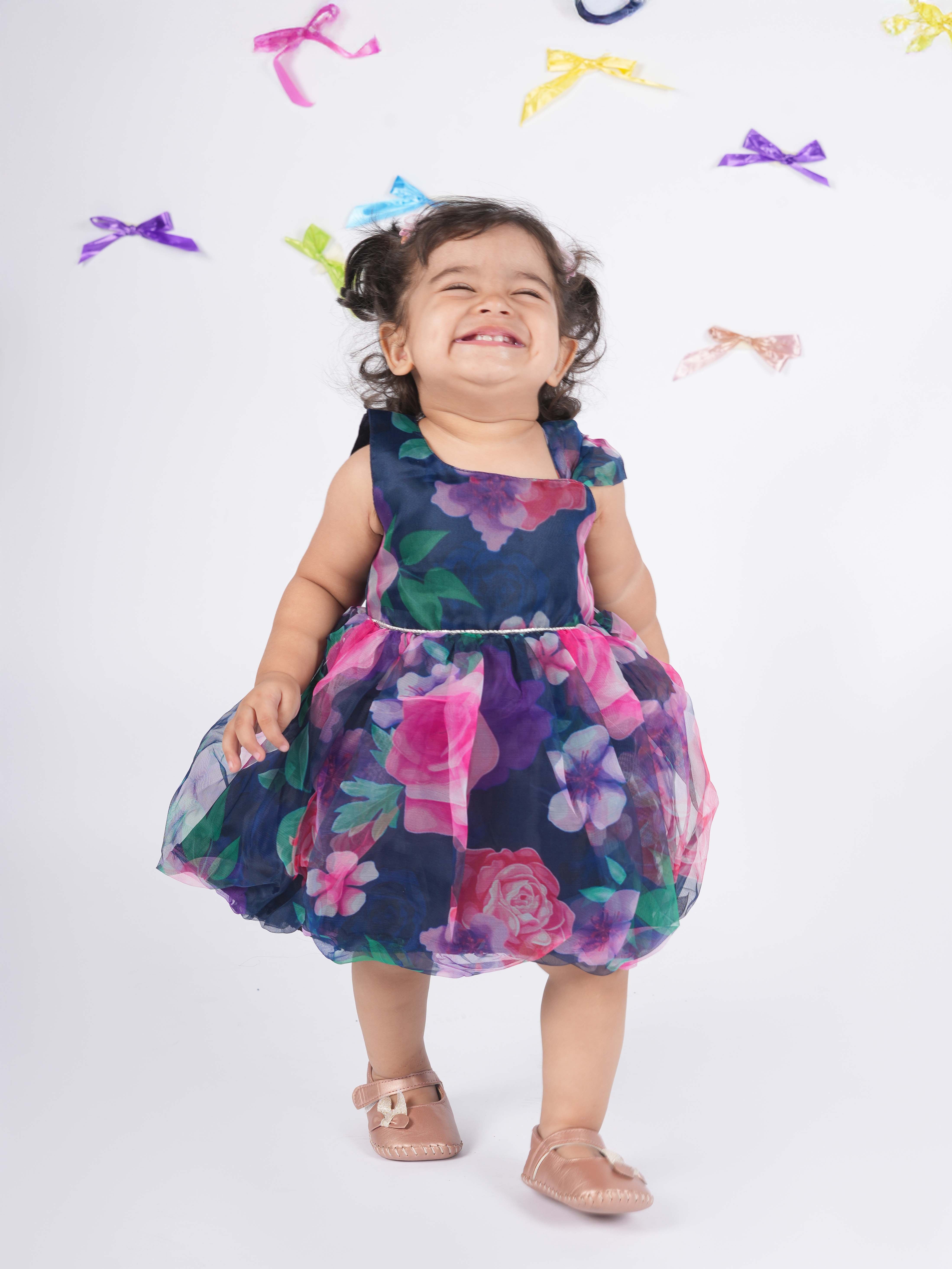 Floral print baloon shaped frock-T-navbluorg