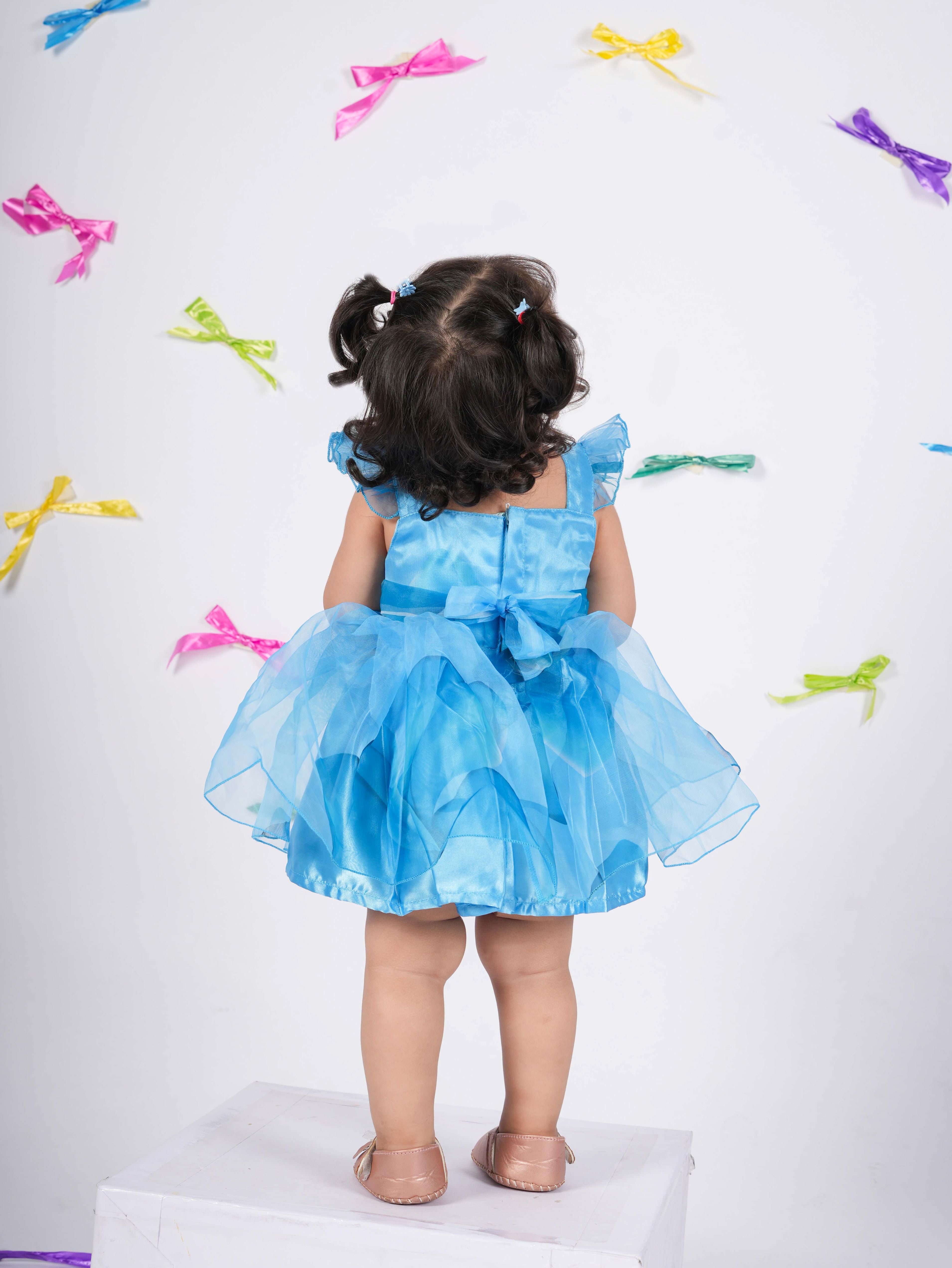 floral print blue casual frock-T-skybluorg