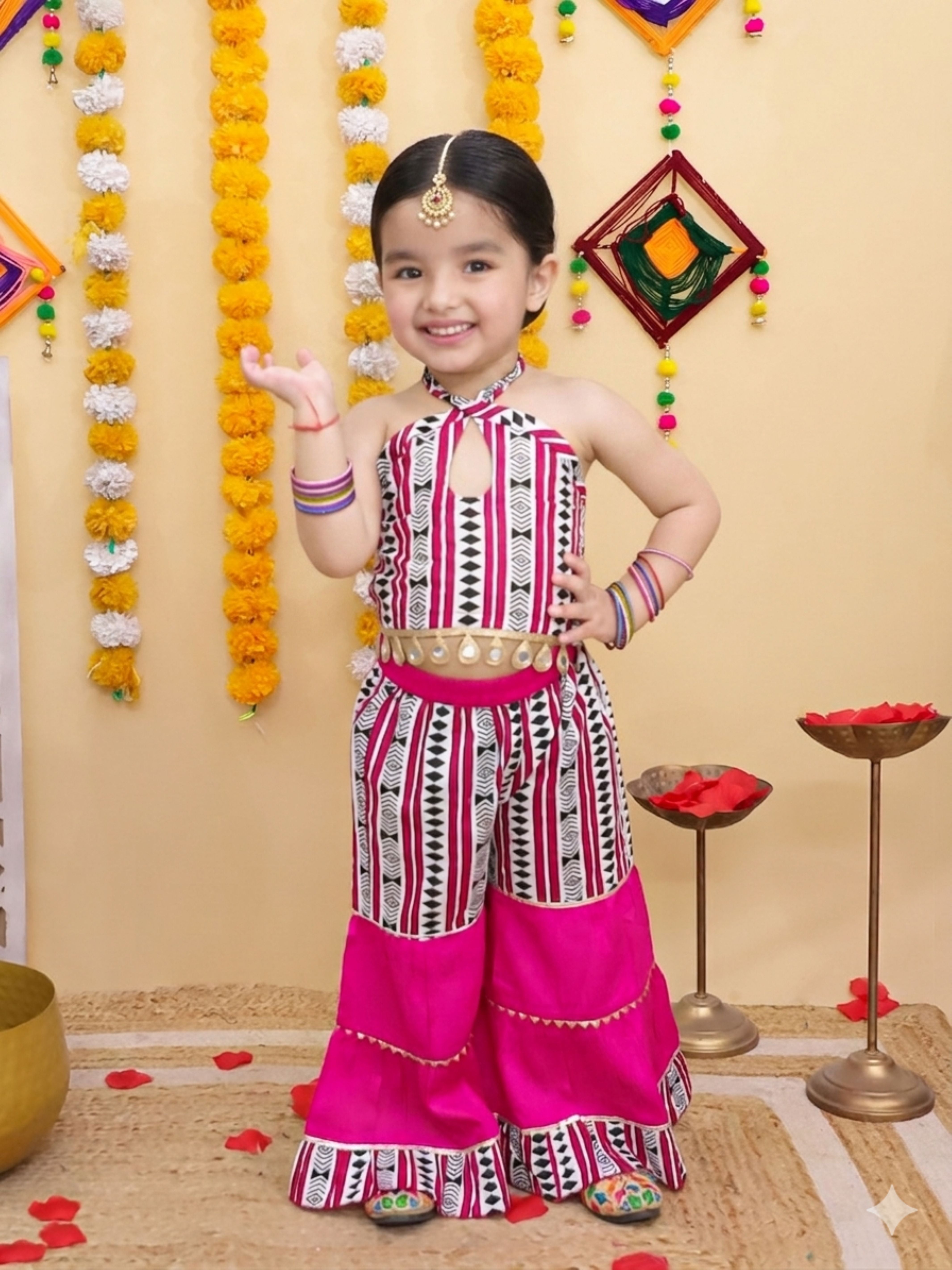 Halterneck printed top and Sharara set-T-Pinklinesh
