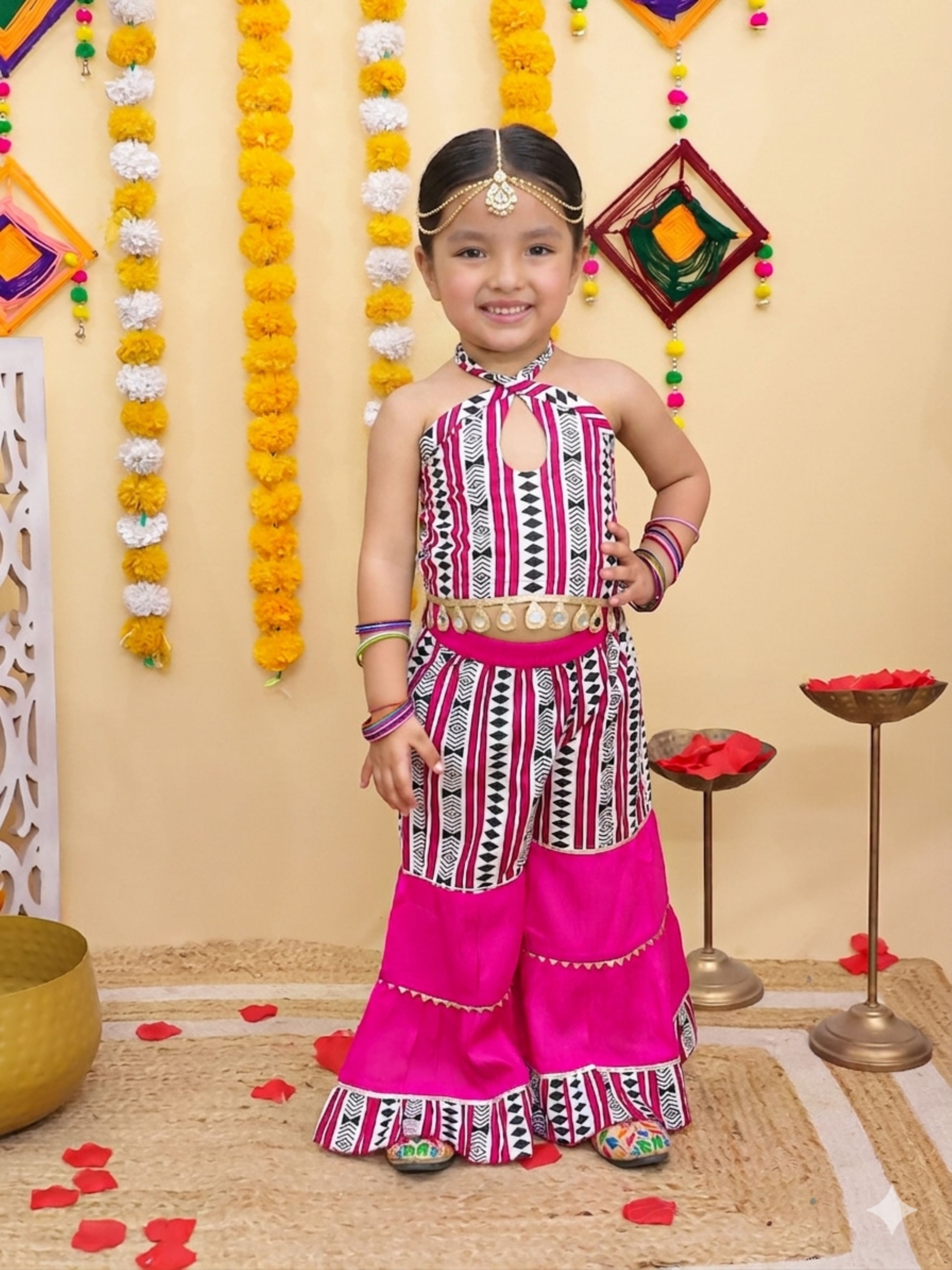 Halterneck printed top and Sharara set-T-Pinklinesh