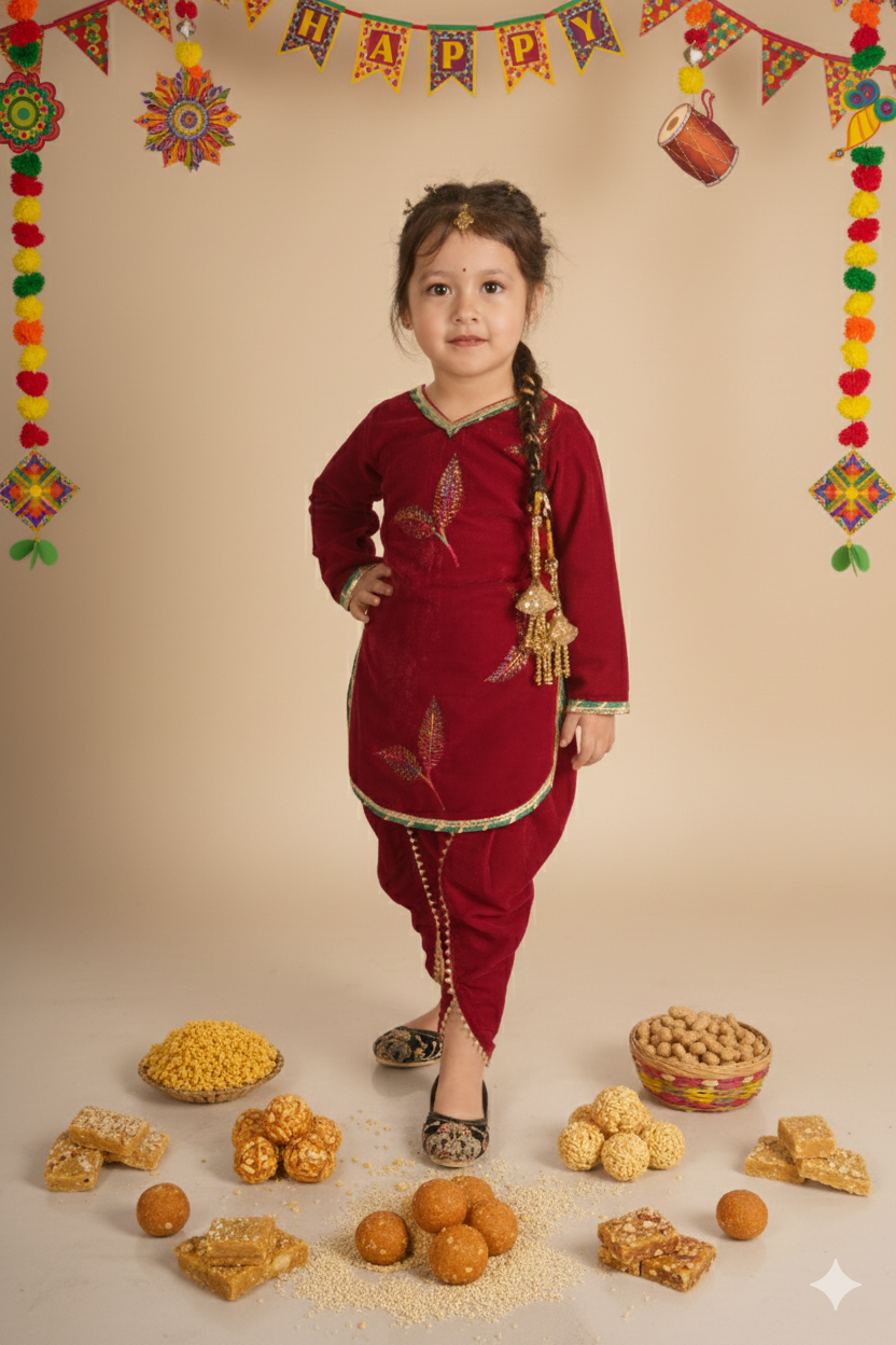 Beautiful red velvet kurti and dhoti set-T-V2