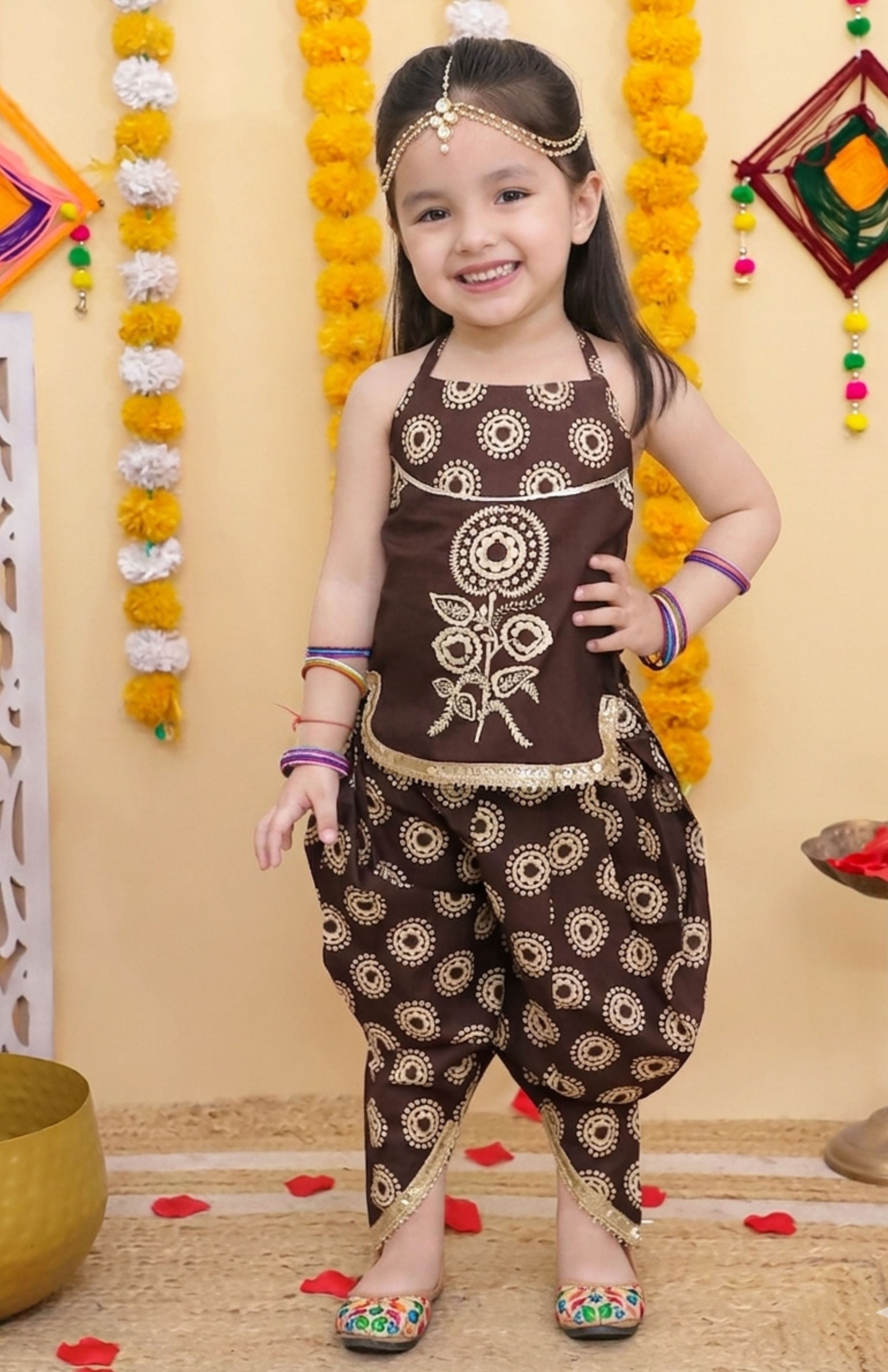 Halterneck printed dhoti with kurti -TBrowndh