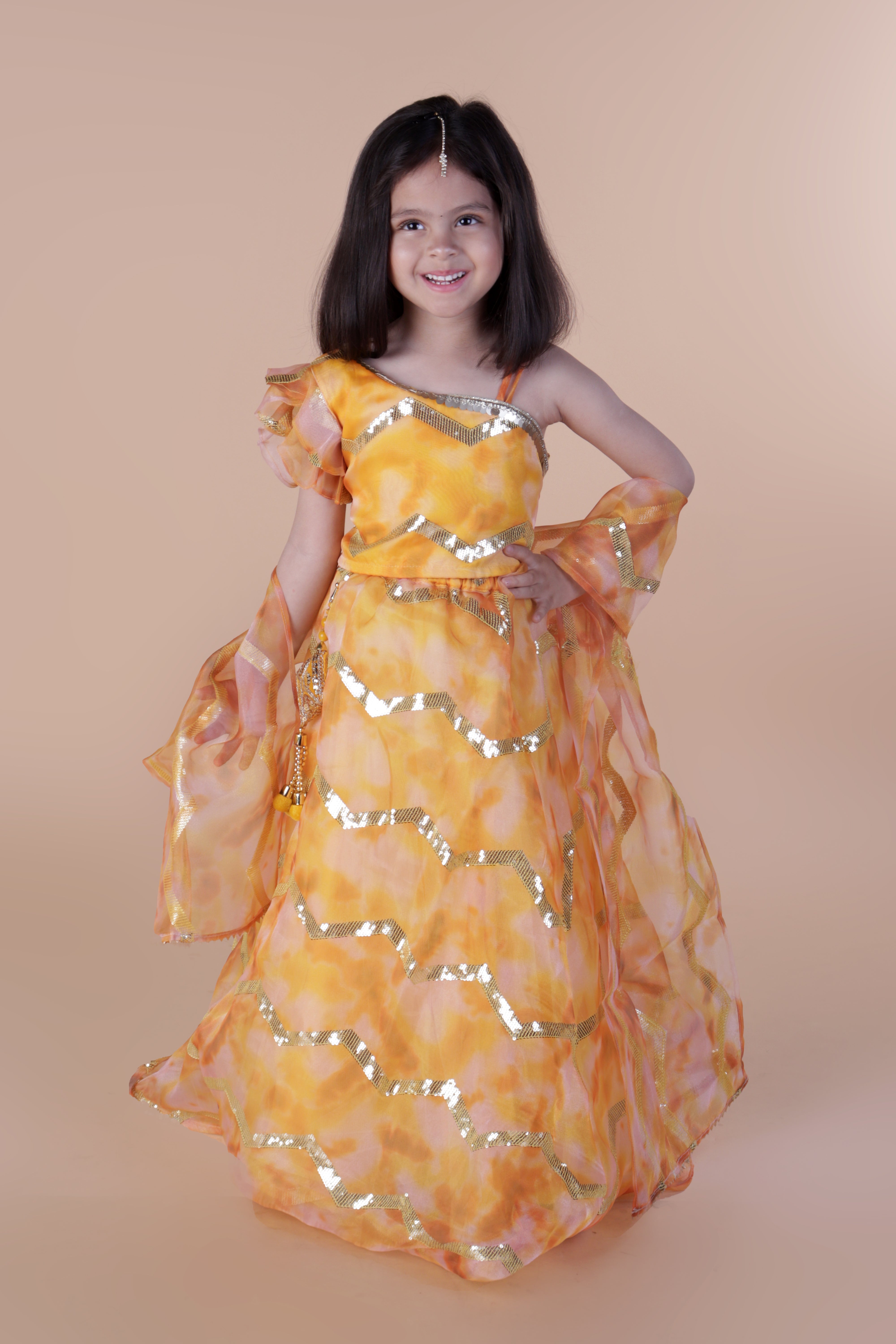 Embellished organza lehenga and choli set -T-l2-Yellow