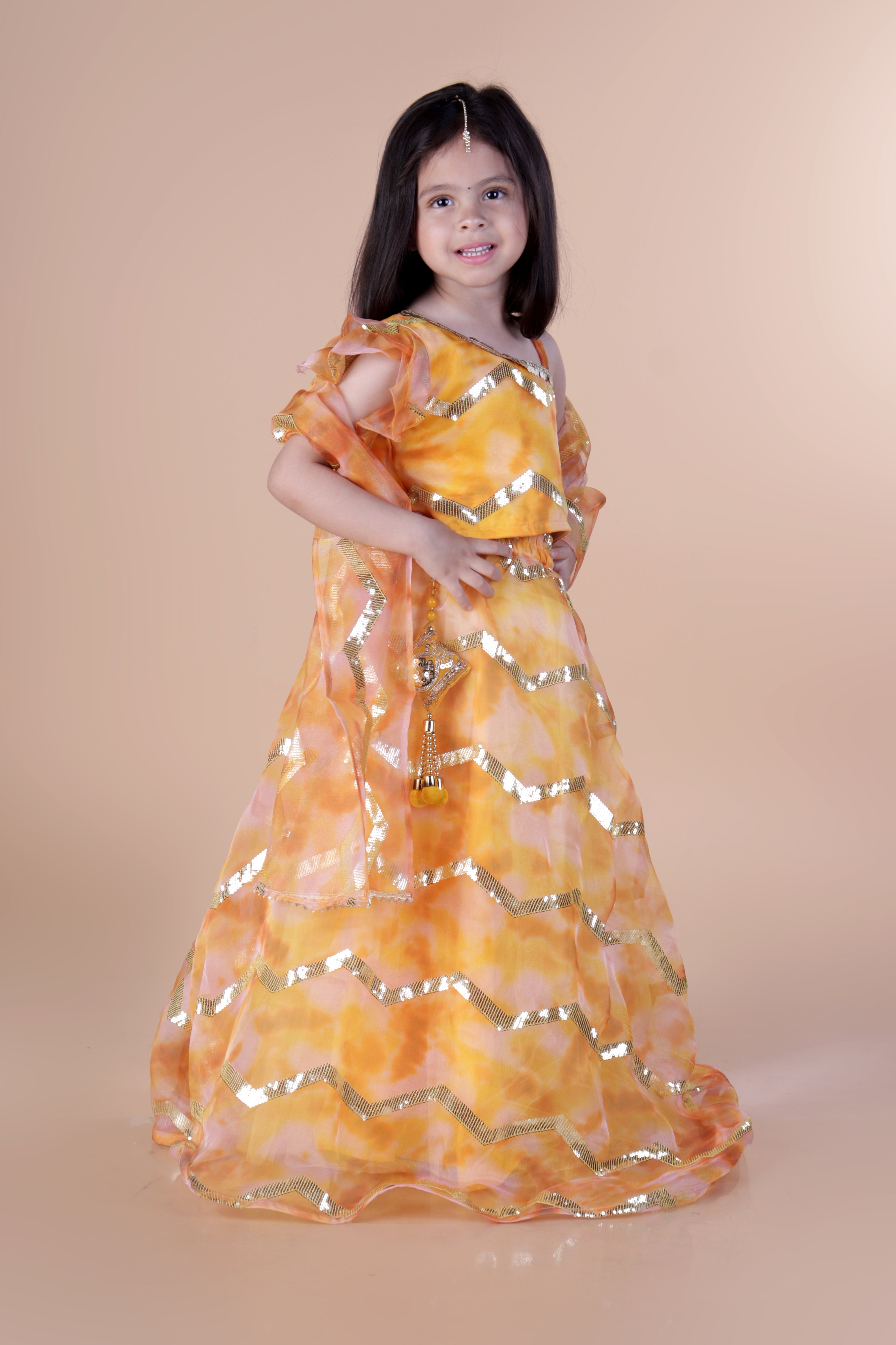 Embellished organza lehenga and choli set -T-l2-Yellow