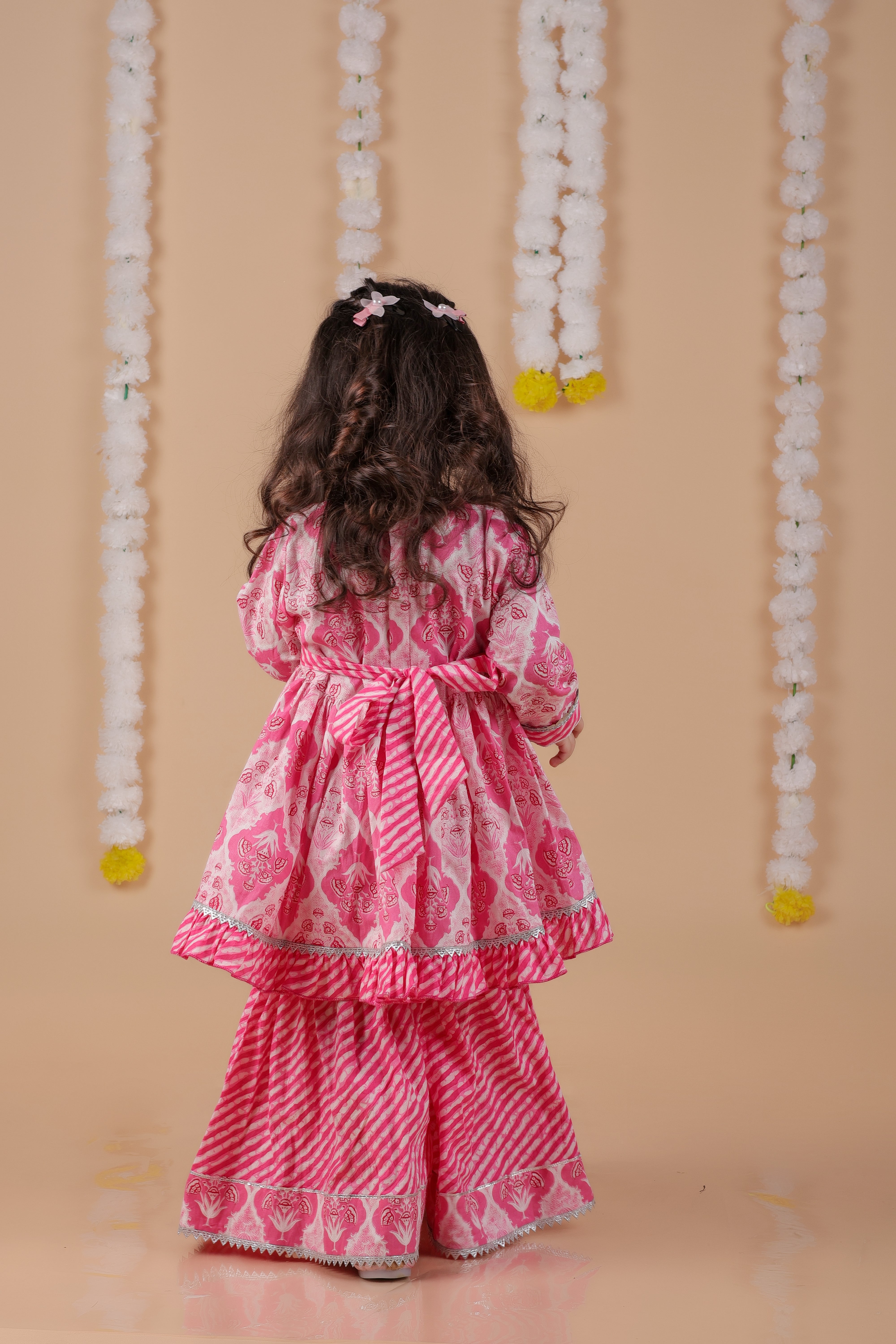 Cotton kurti with flared sharara-Pink