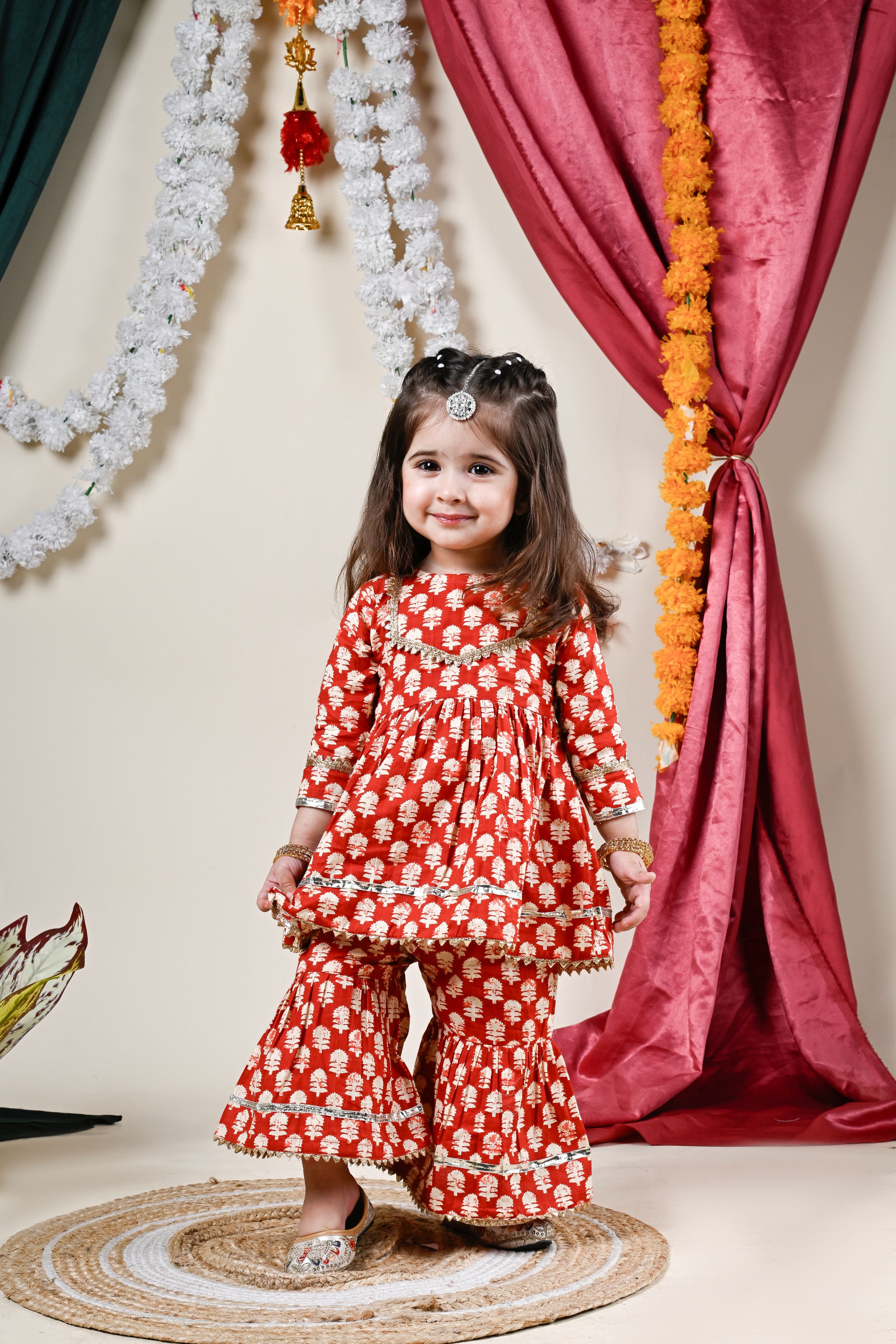 Full Sleeves Cotton Sharara suit set-T-Redkurti