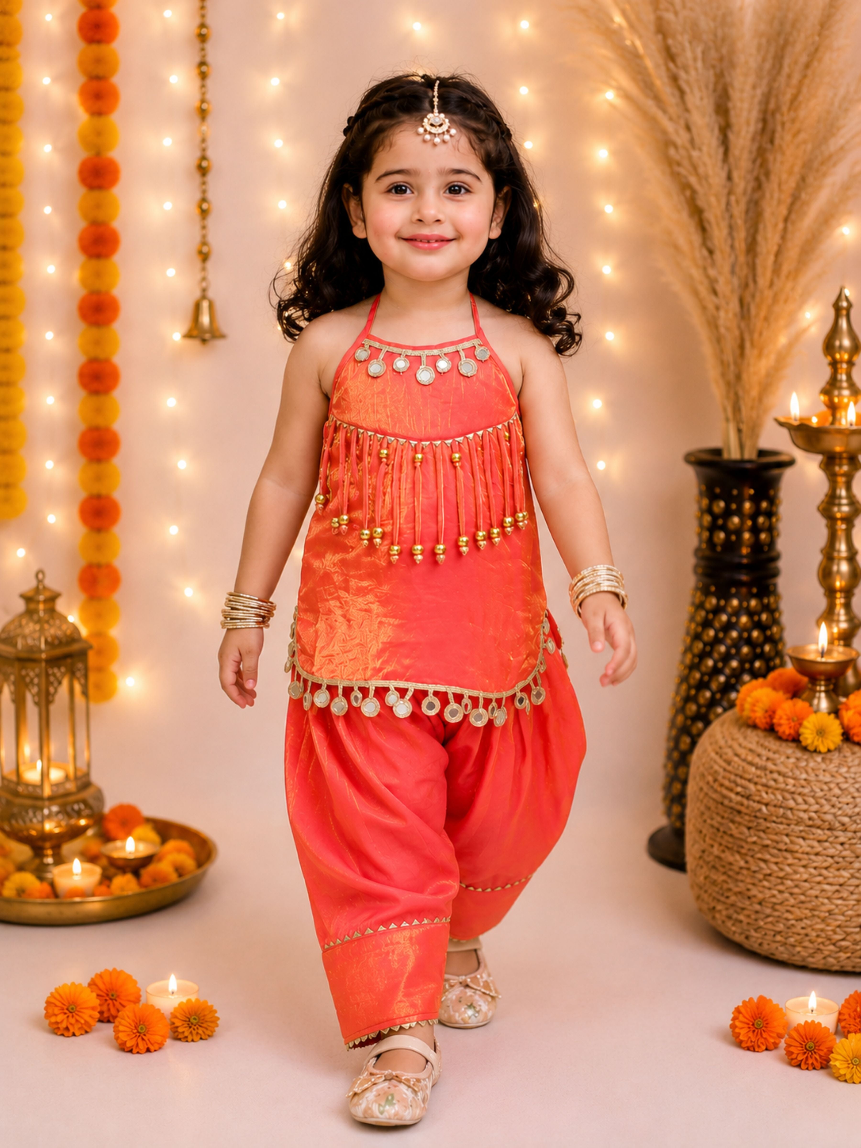Halter neck fandy farshi slawar and kurti set-T-Orangefandy