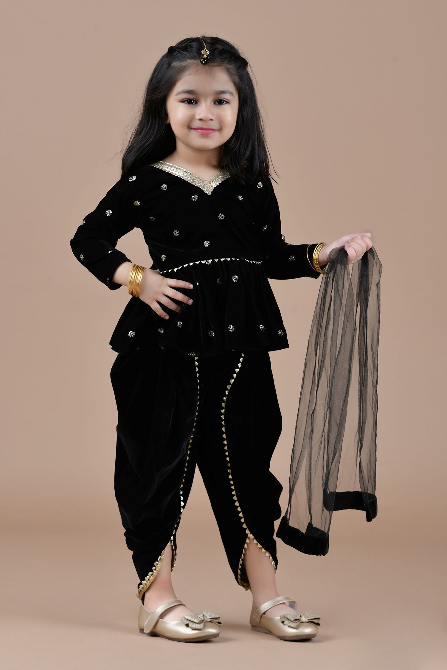 Titrit Black velvet dhoti with dupatta