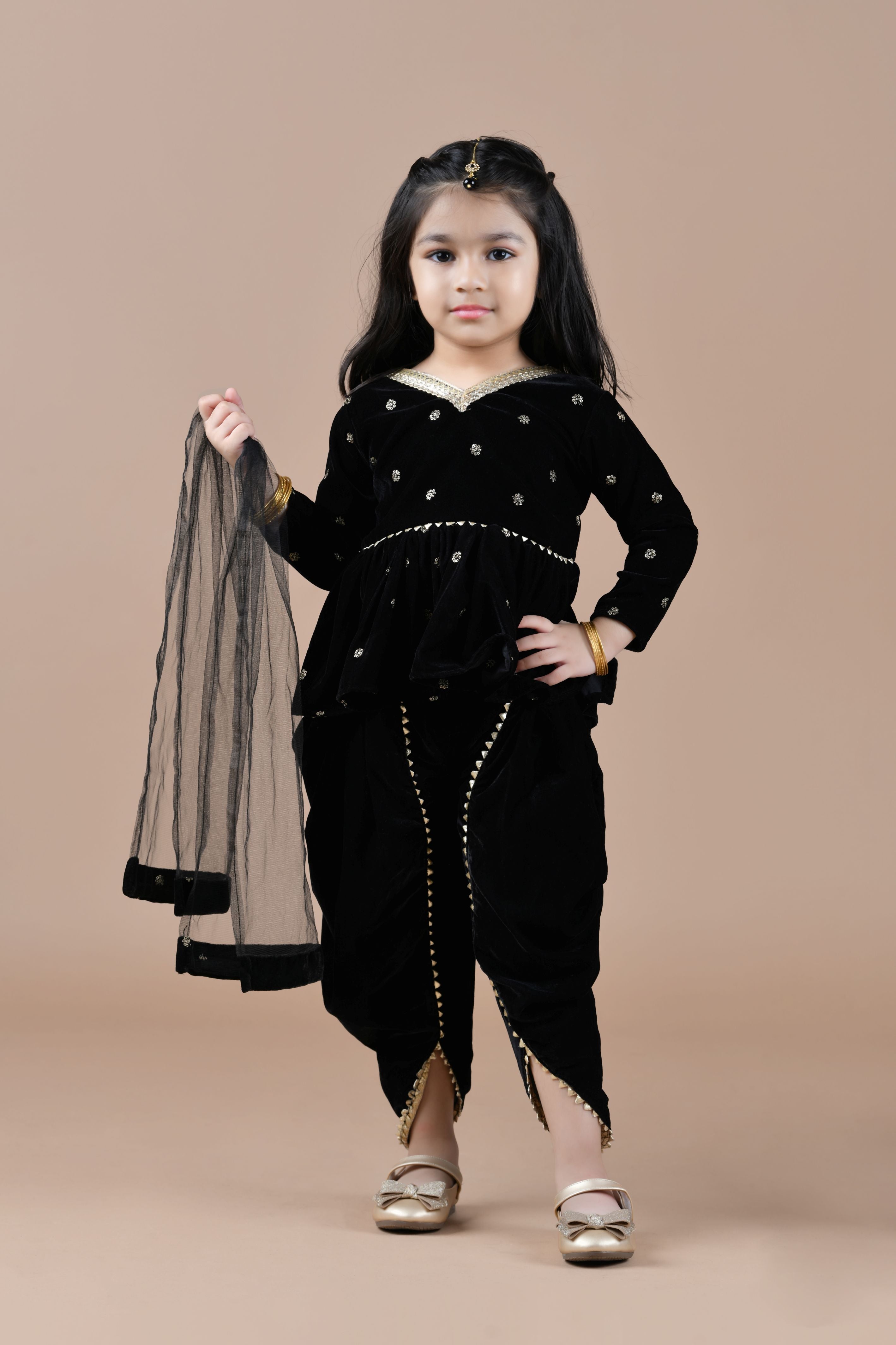 Titrit Black velvet dhoti with dupatta