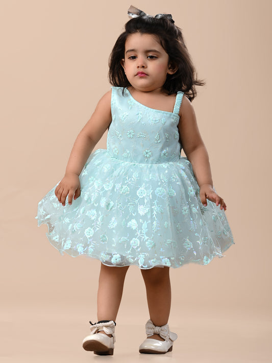 Floral rubber print blue baby party frock