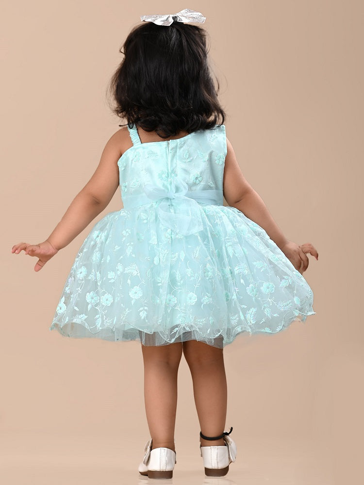 Sky blue floral printed frock