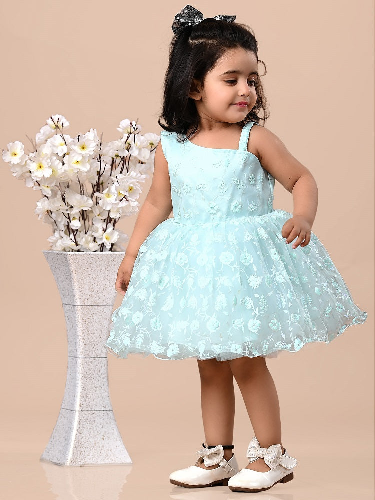 Sky blue floral printed frock