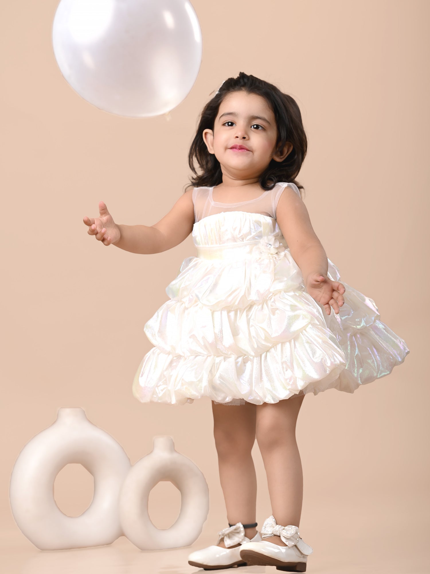 Cream Sparkle balloon frock