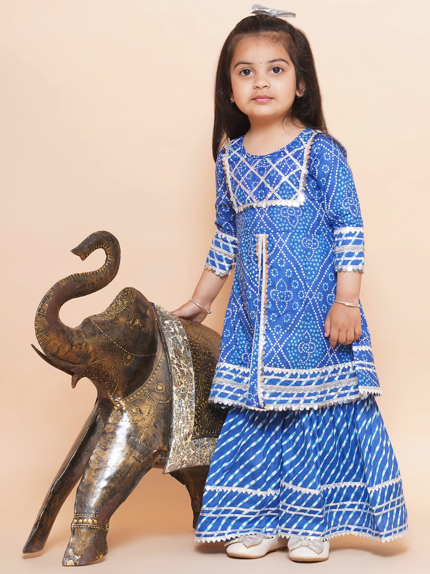 Chunri print cotton kurti and sharara set -Blue