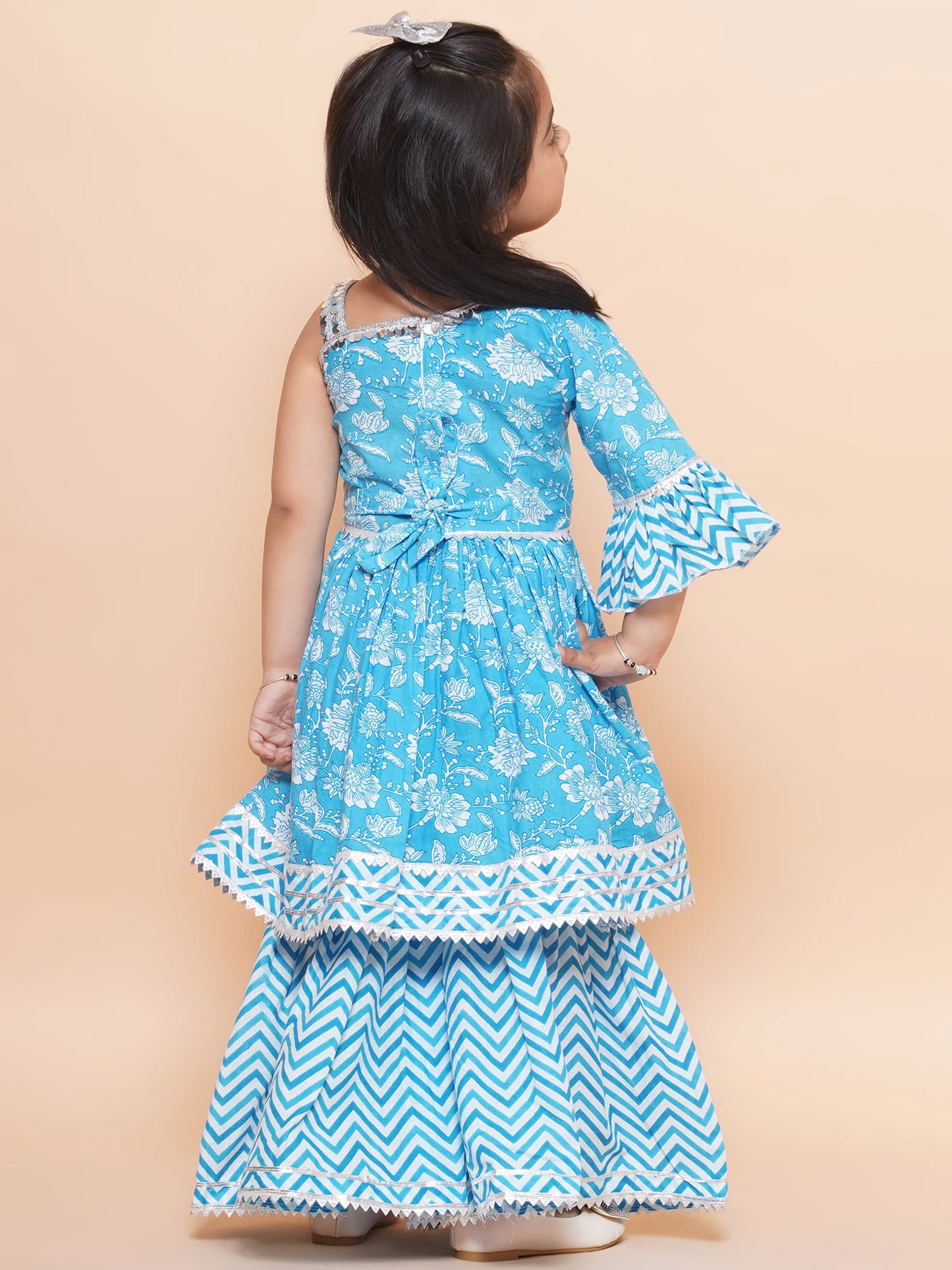 Floral cotton Kurti and Sharara set - Blue