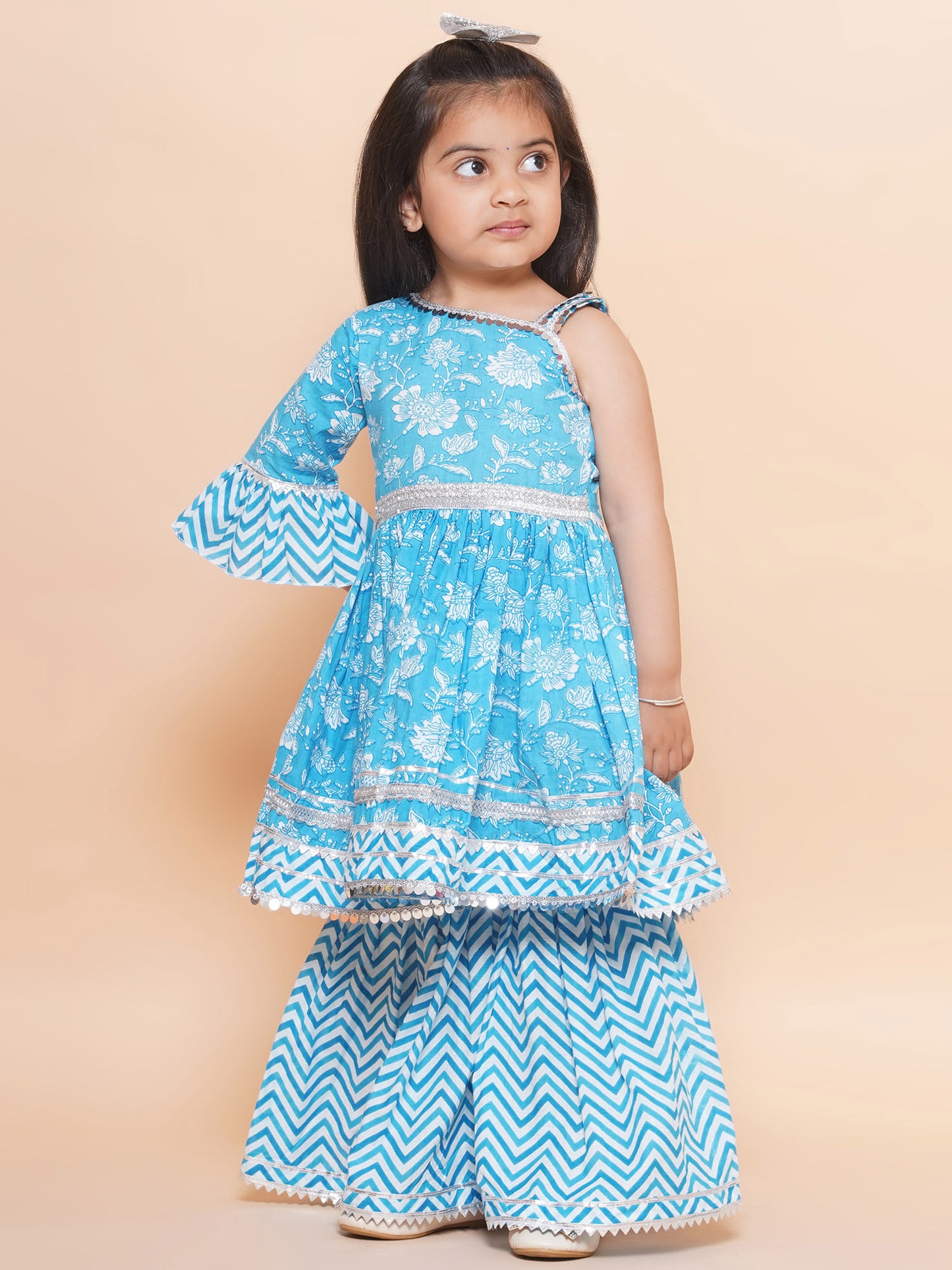 Floral cotton Kurti and Sharara set - Blue
