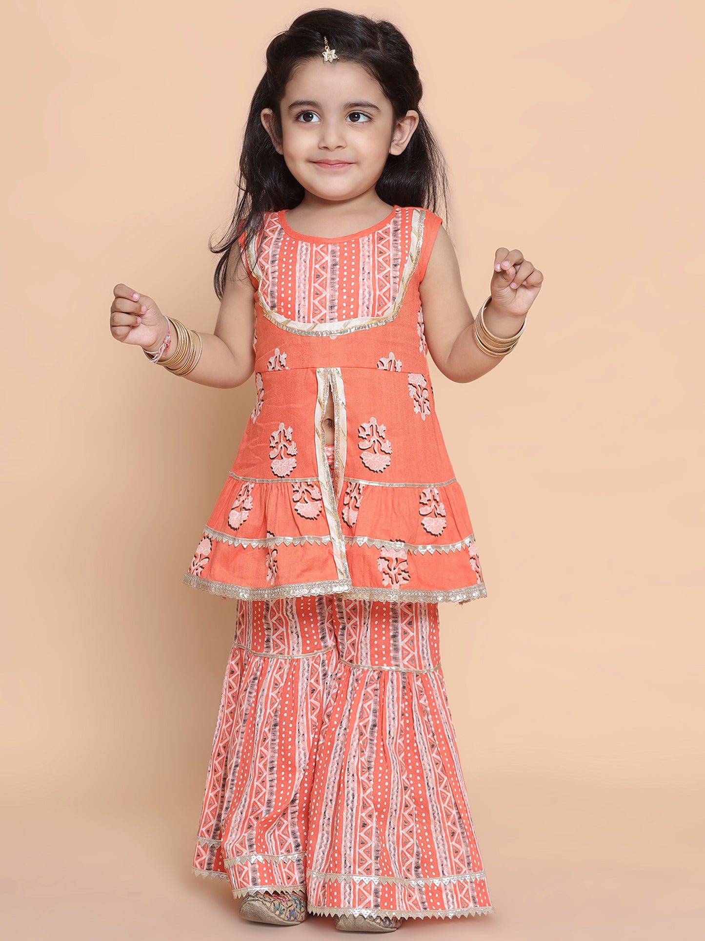 Printed kurti and sharara set - Peach