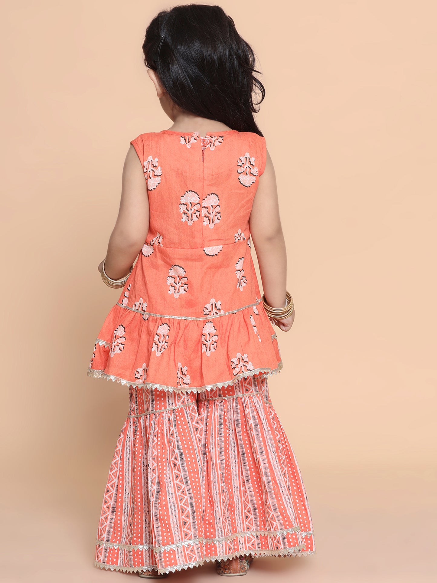 Printed kurti and sharara set - Peach