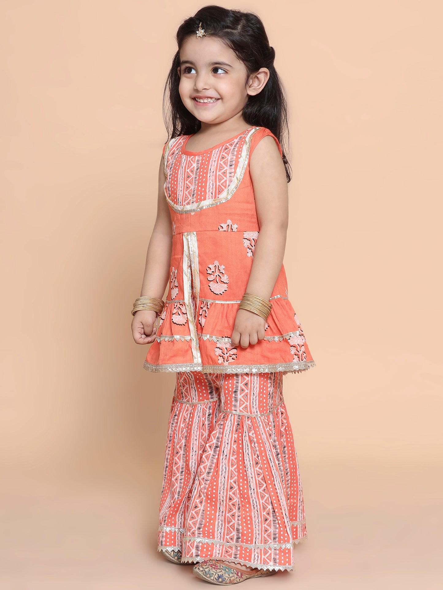 Printed kurti and sharara set - Peach