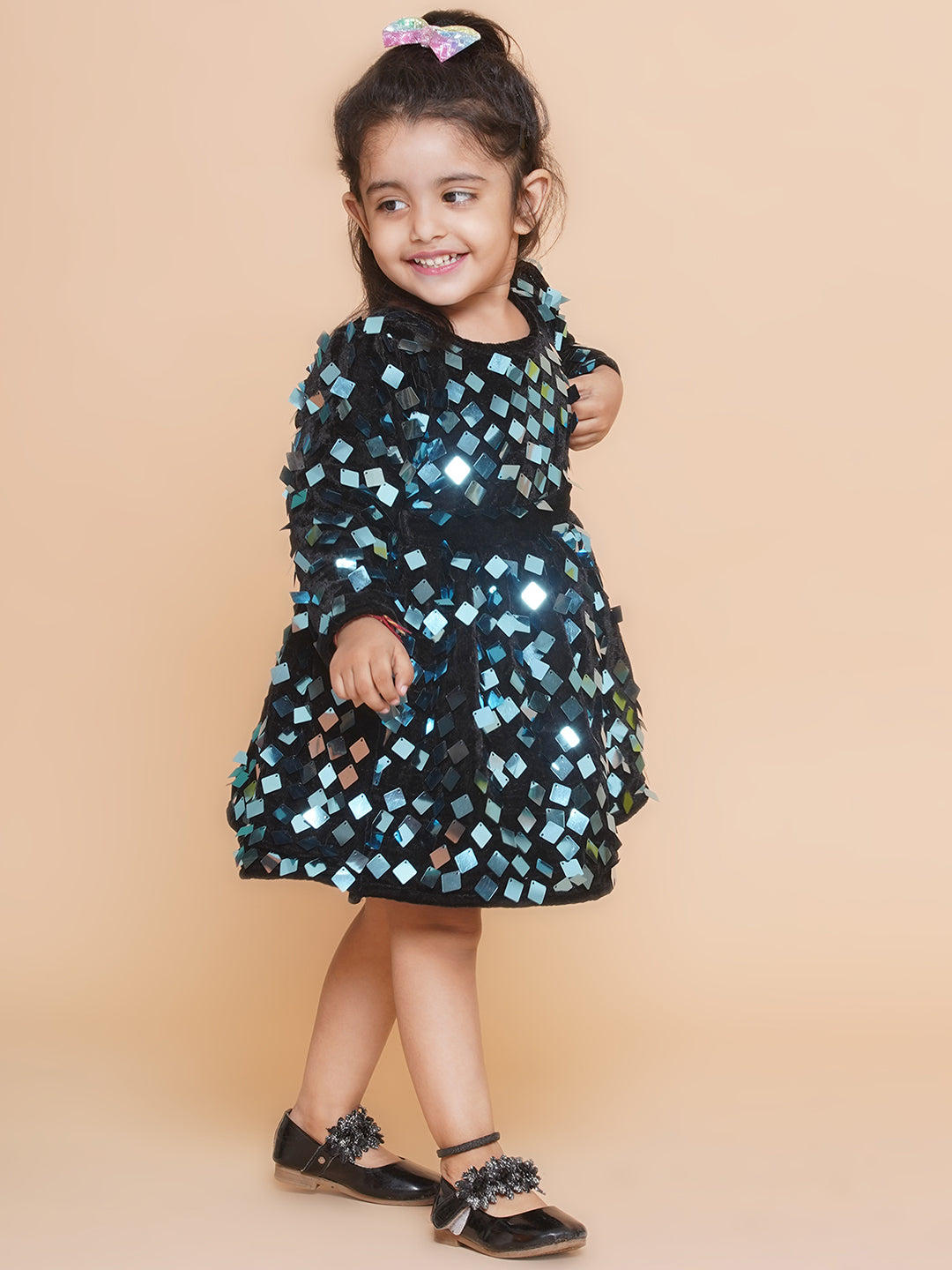 Velvet sparkle party frock-Black