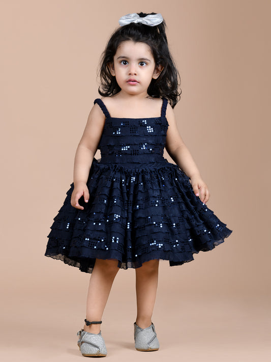 Soft and comfortable frill frock-Navy