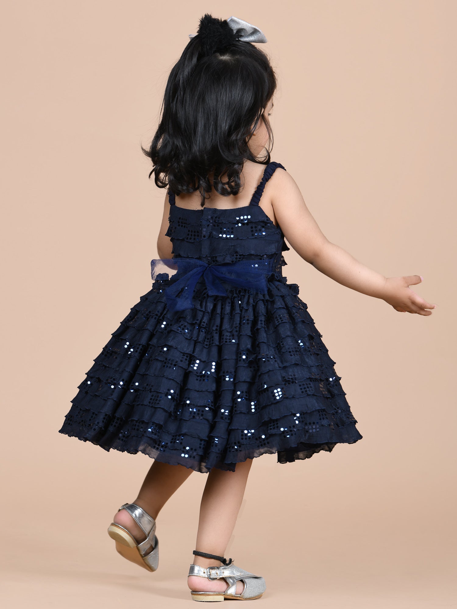 Soft and comfortable frill frock-Navy