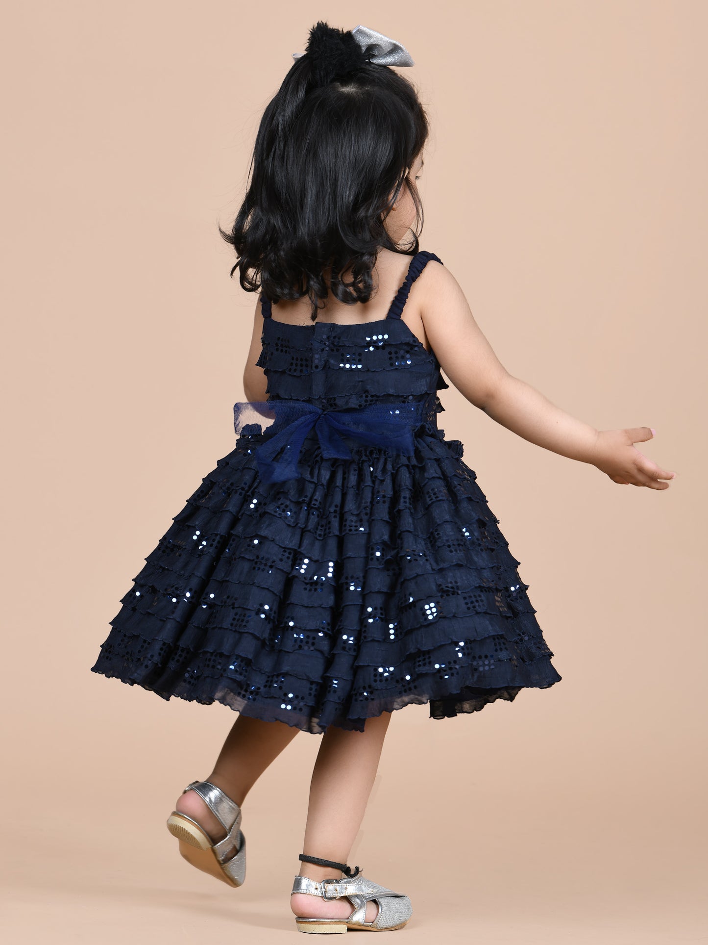 Sofit and flare lycra party frock -Navy Blue