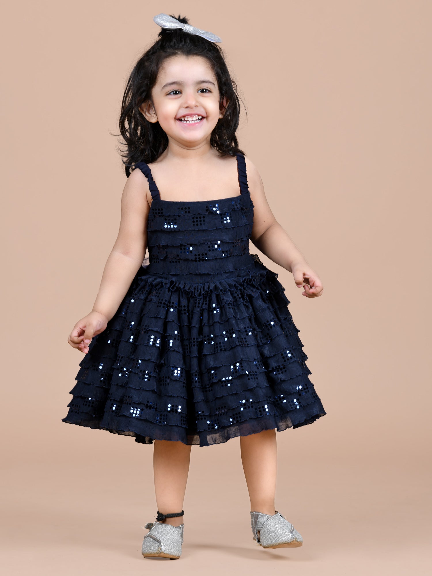 Soft and comfortable frill frock-Navy