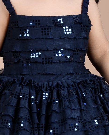 Sofit and flare lycra party frock -Navy Blue