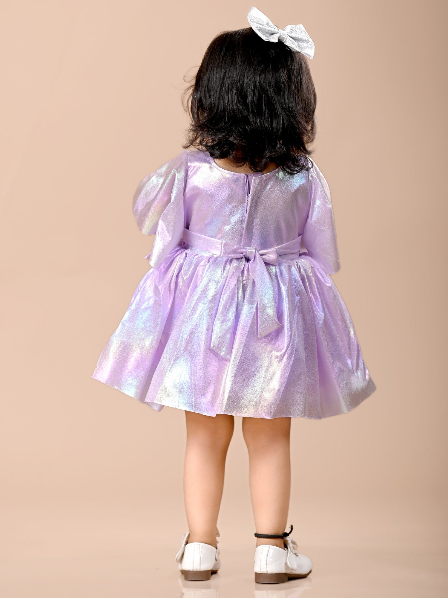 bell sleeves purple synthetic party frock-T-Purplesynth