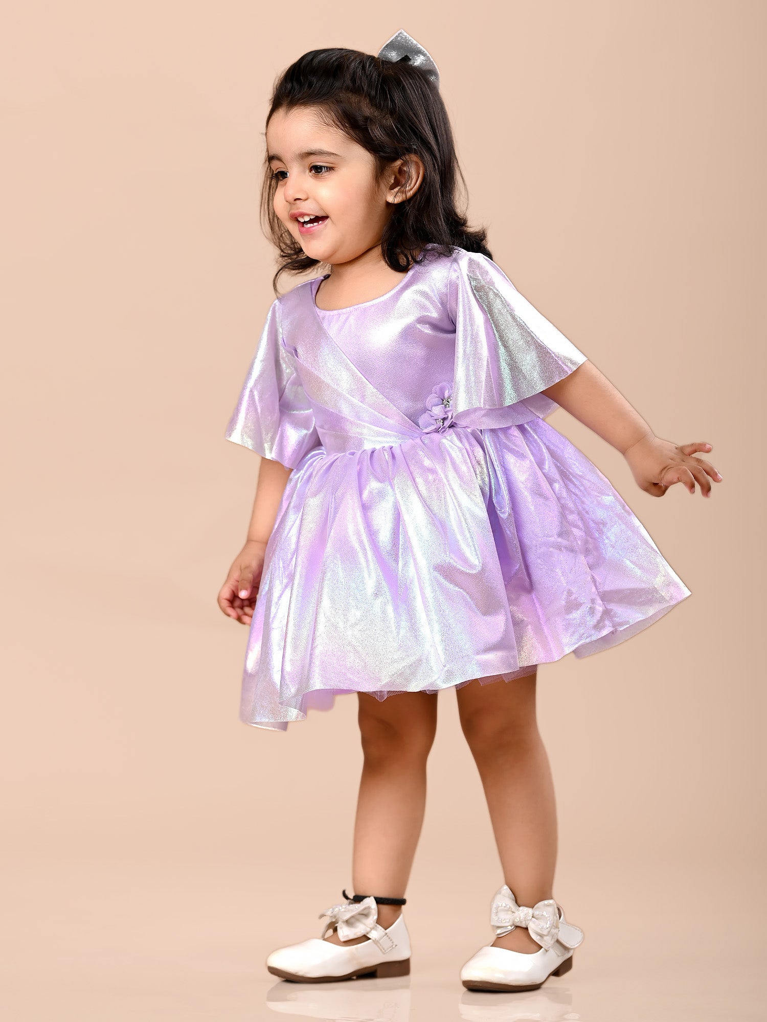 bell sleeves purple synthetic party frock-T-Purplesynth