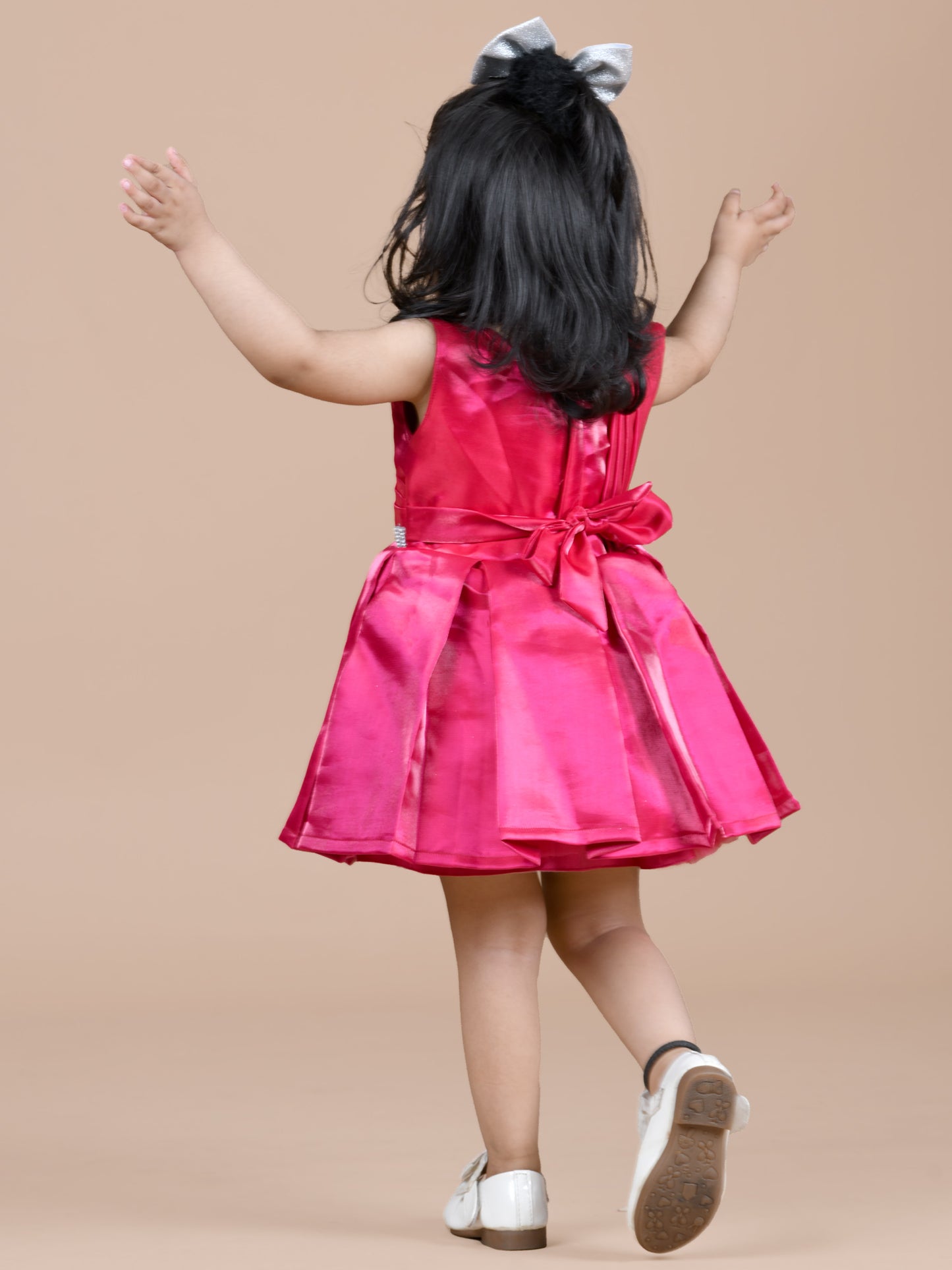 Solid and shiny bulgarian satin party frock-Magenta