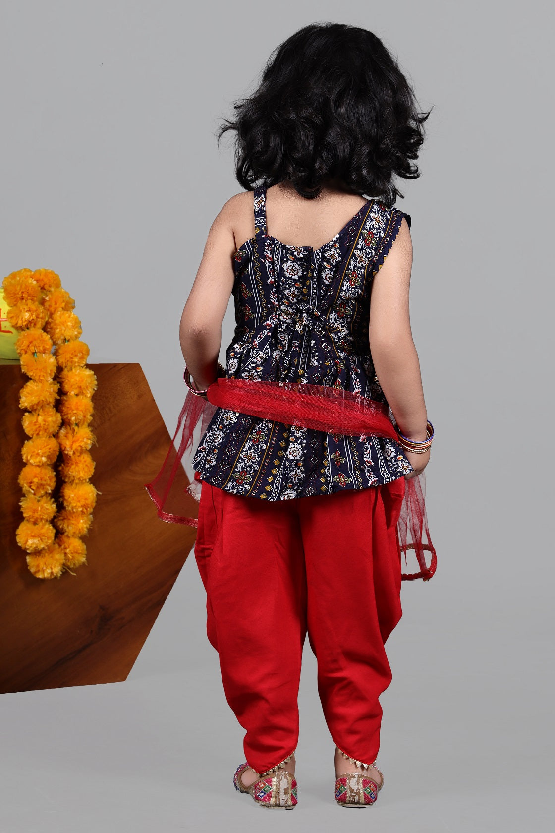 Floral Print rayon dhoti and top with dupatta-Multicolour