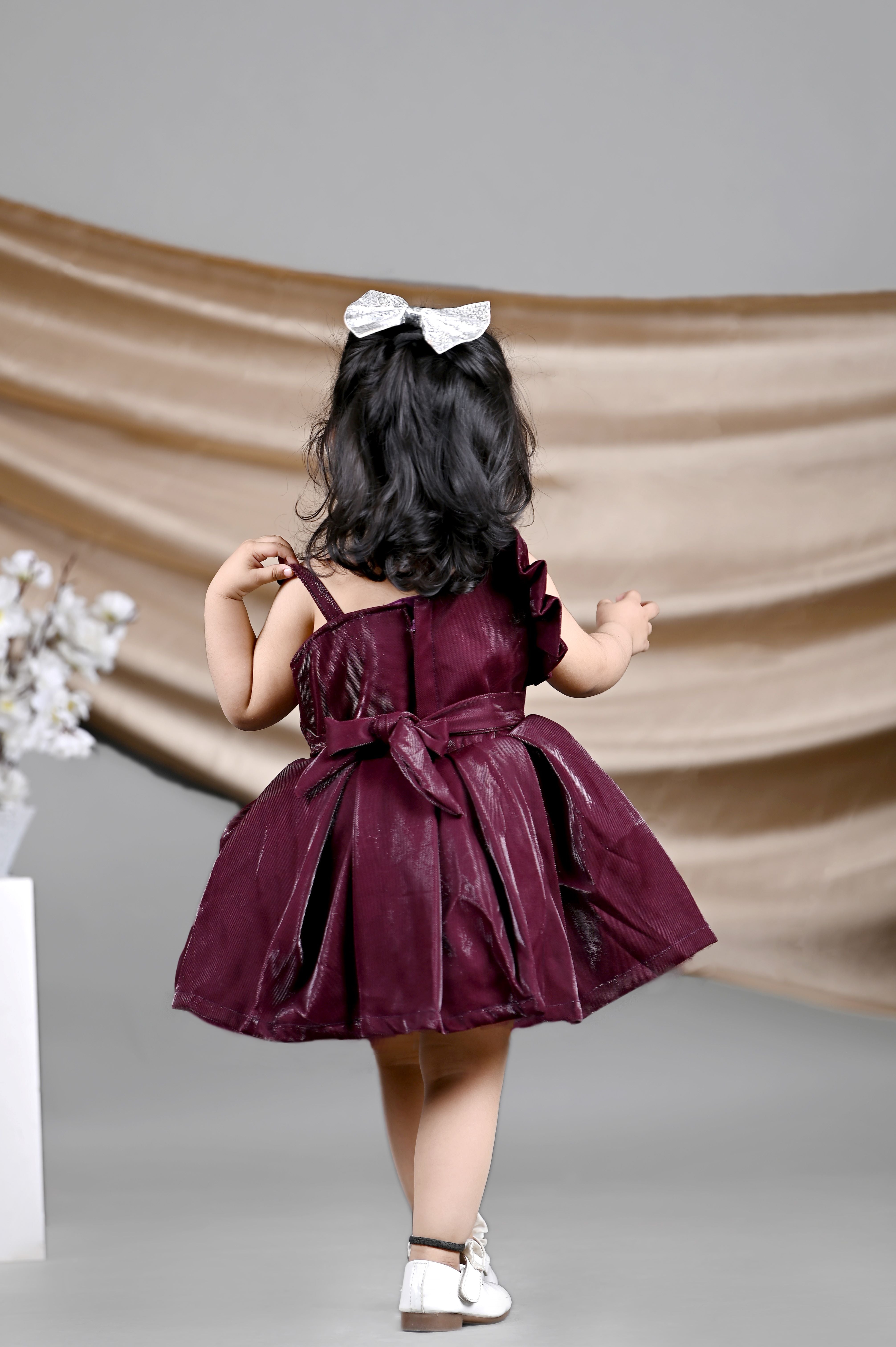 Pleated solid party frock for girls-T-WINESOL