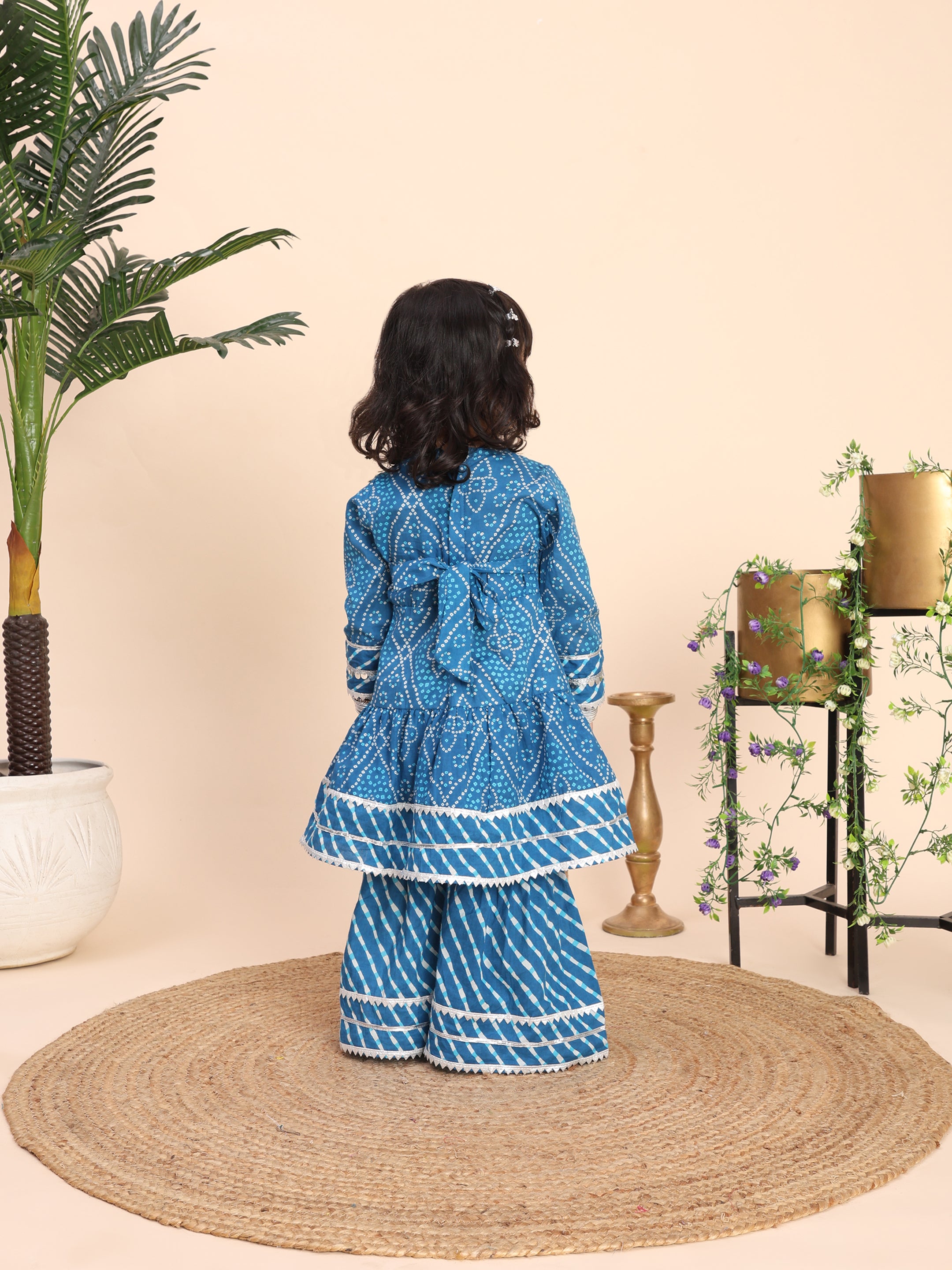 Cotton Leheriya print kurti with sharara sibling set -Blue