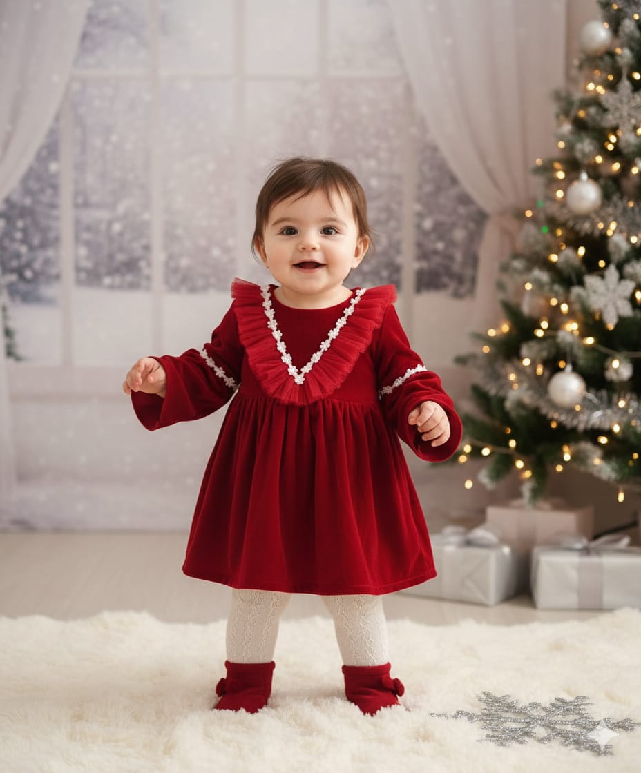 Lace decorated red winter frock-T-redvflo
