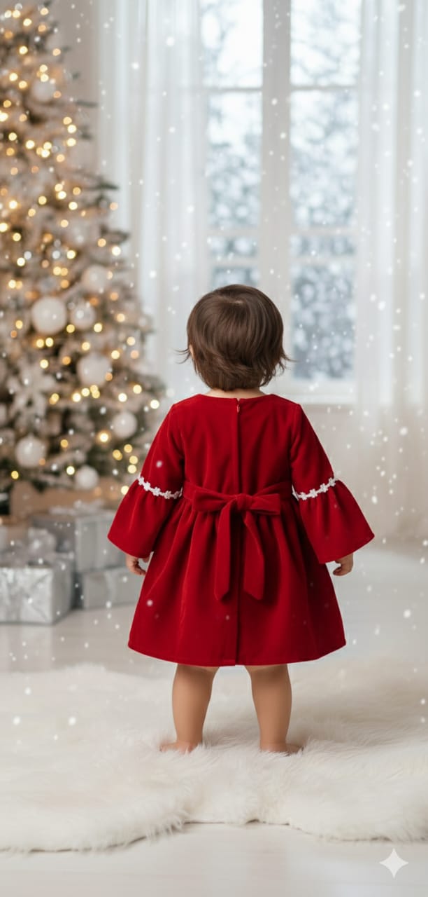 Lace decorated red winter frock-T-redvflo