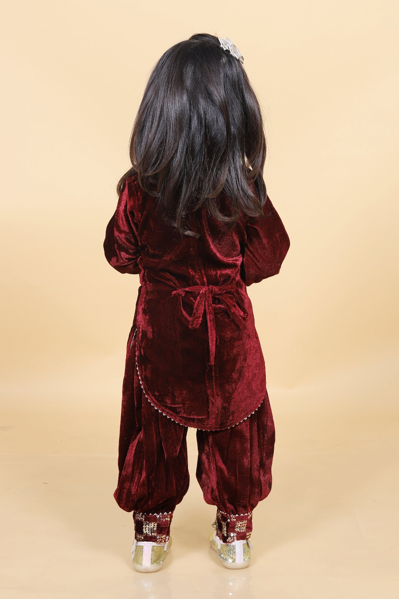 Full Sleeves velvet afghani salwar and kurti set -maroon