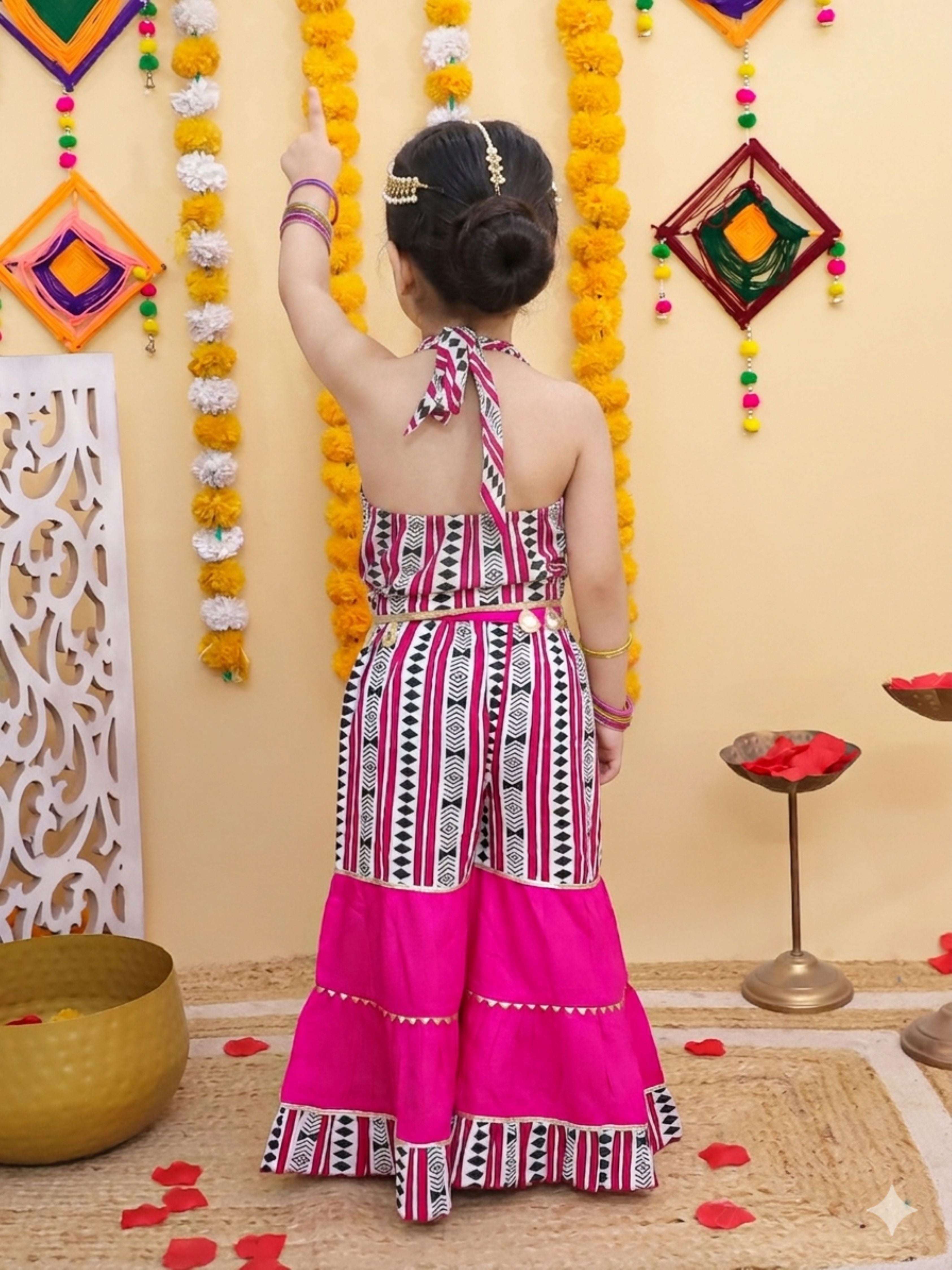 Halterneck printed top and Sharara set-T-Pinklinesh