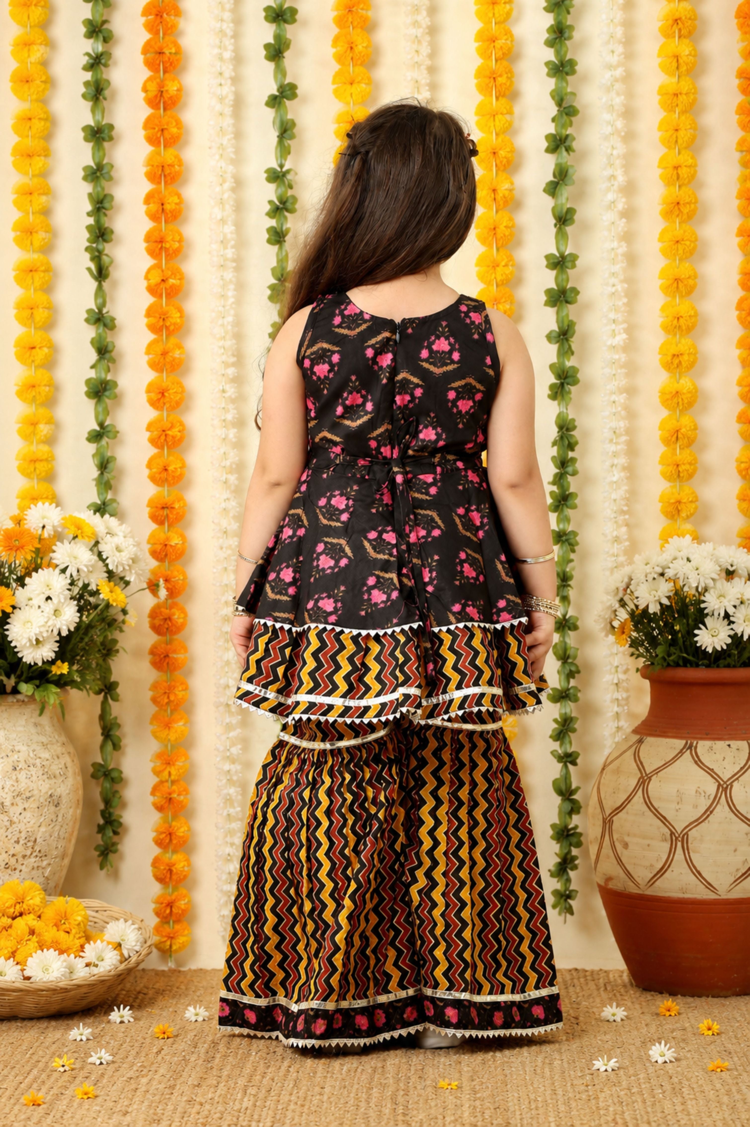 Cotton printed layered sharara suit-T-Doublezig